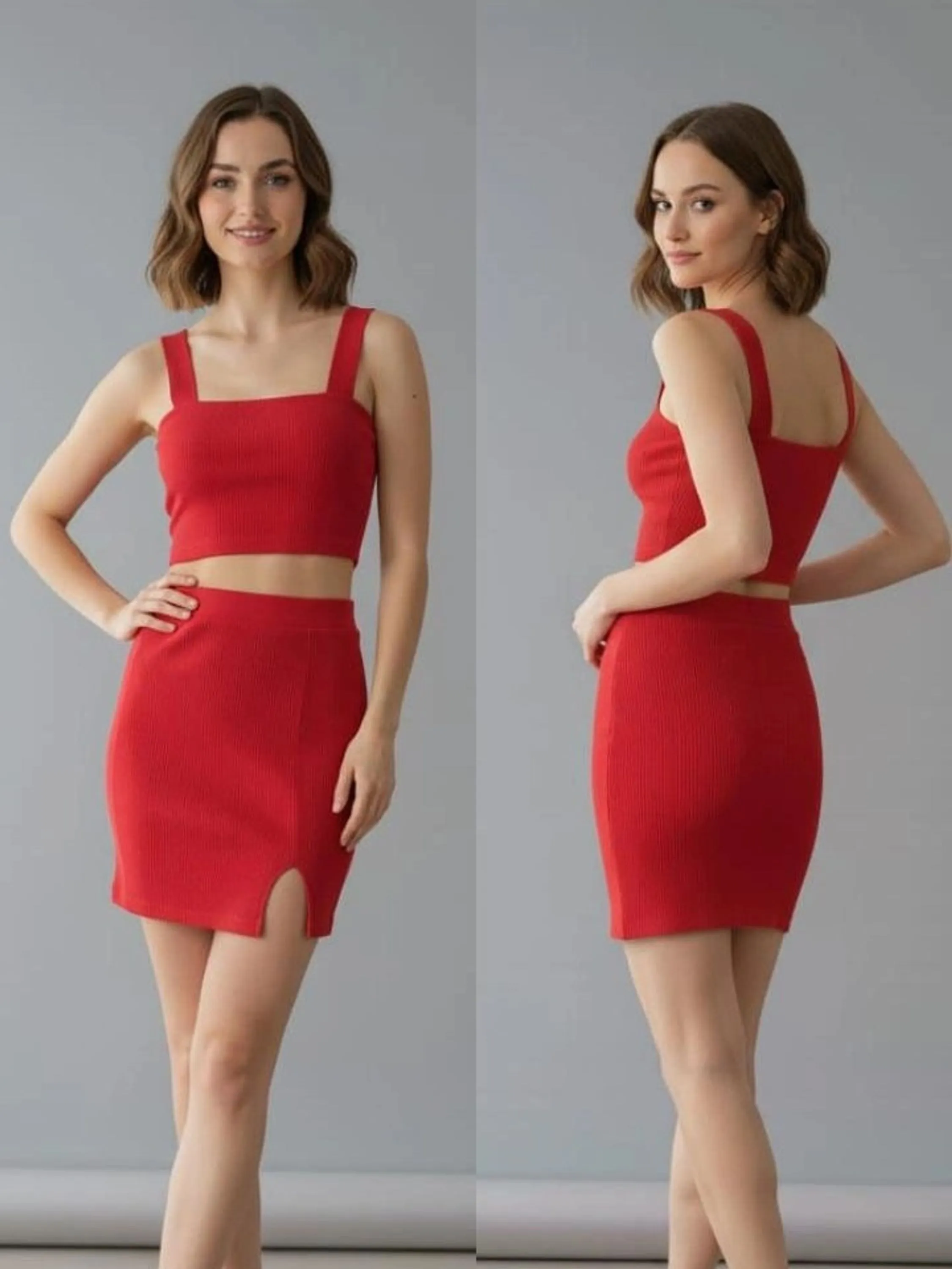 Conjunto Feminino Cropped Short saia curto Alça grossa