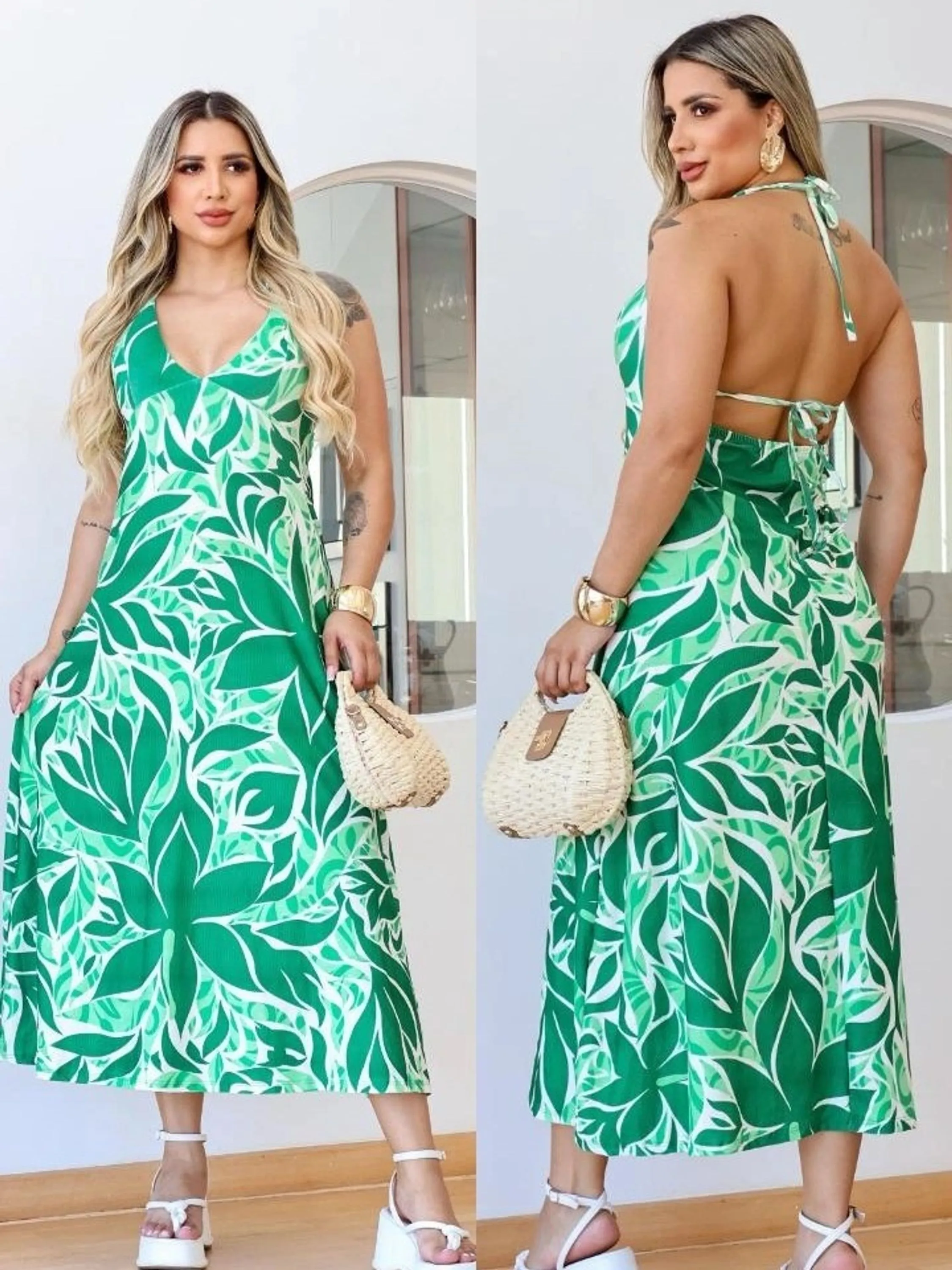 Vestido Alcinha amarração estampado Suplex