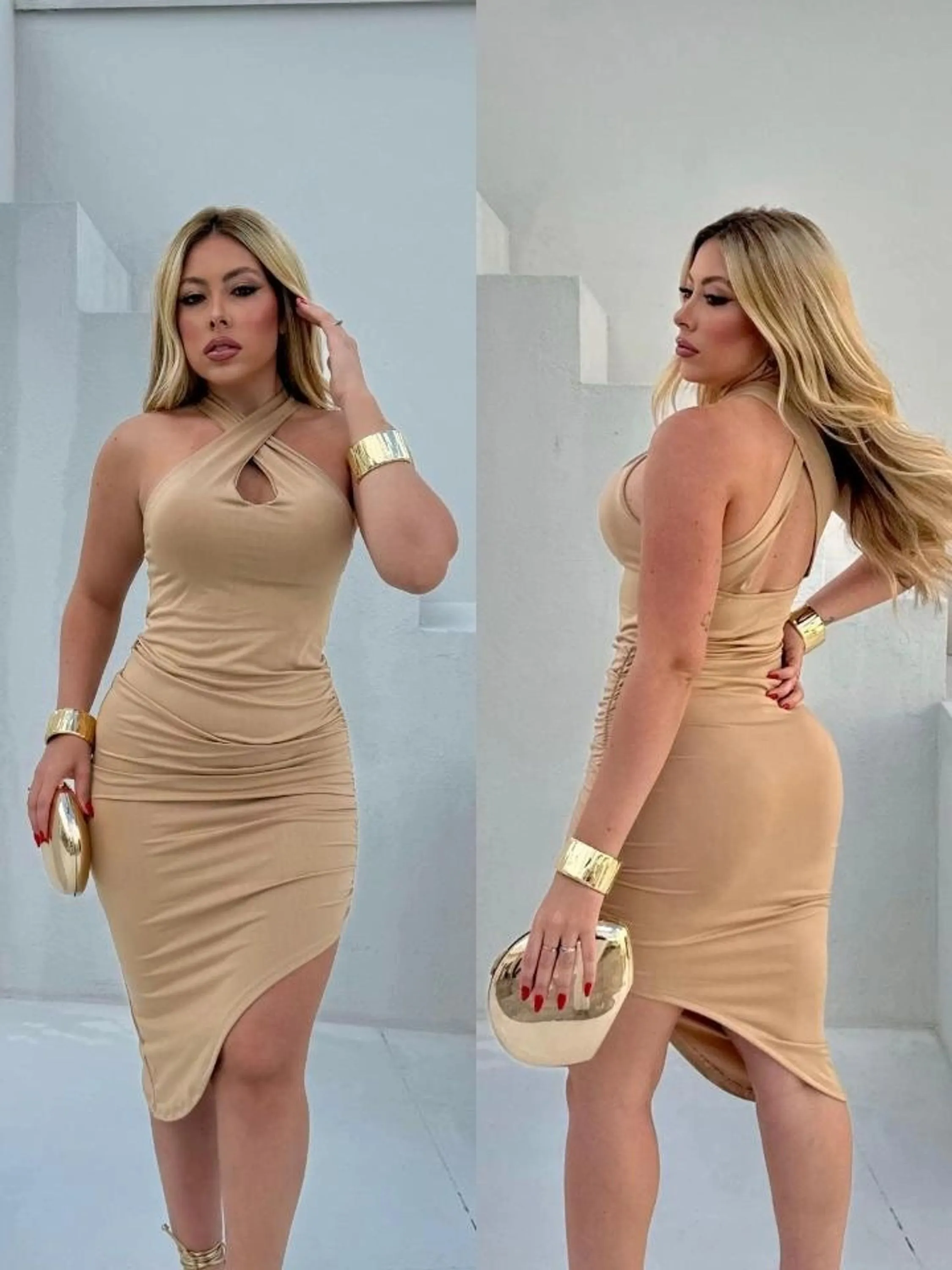 Vestido Grazi Assimétrico Alça Cruzada Suplex