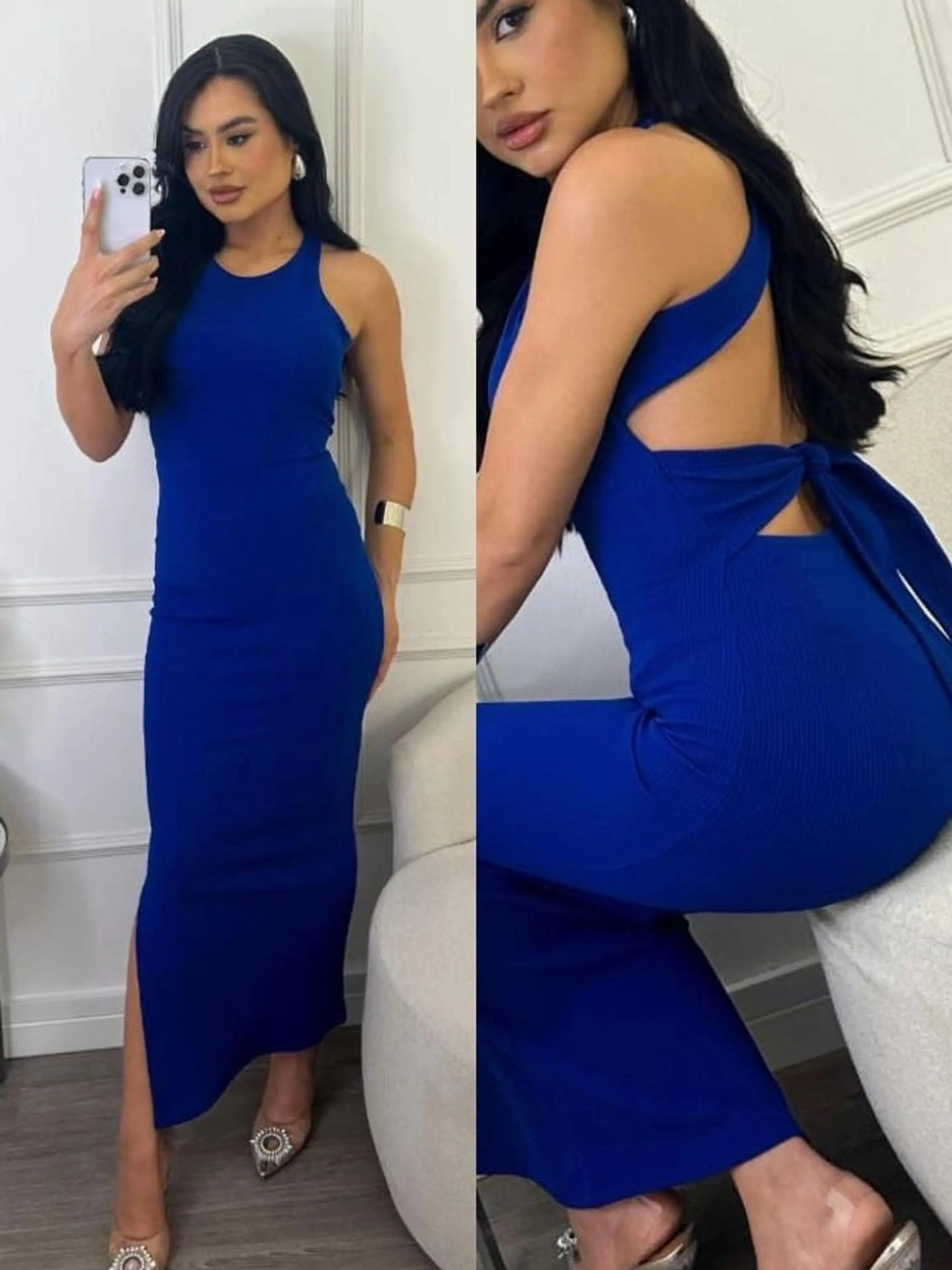 Vestido Marrocos Fenda Alça amarração detalhe nas costas