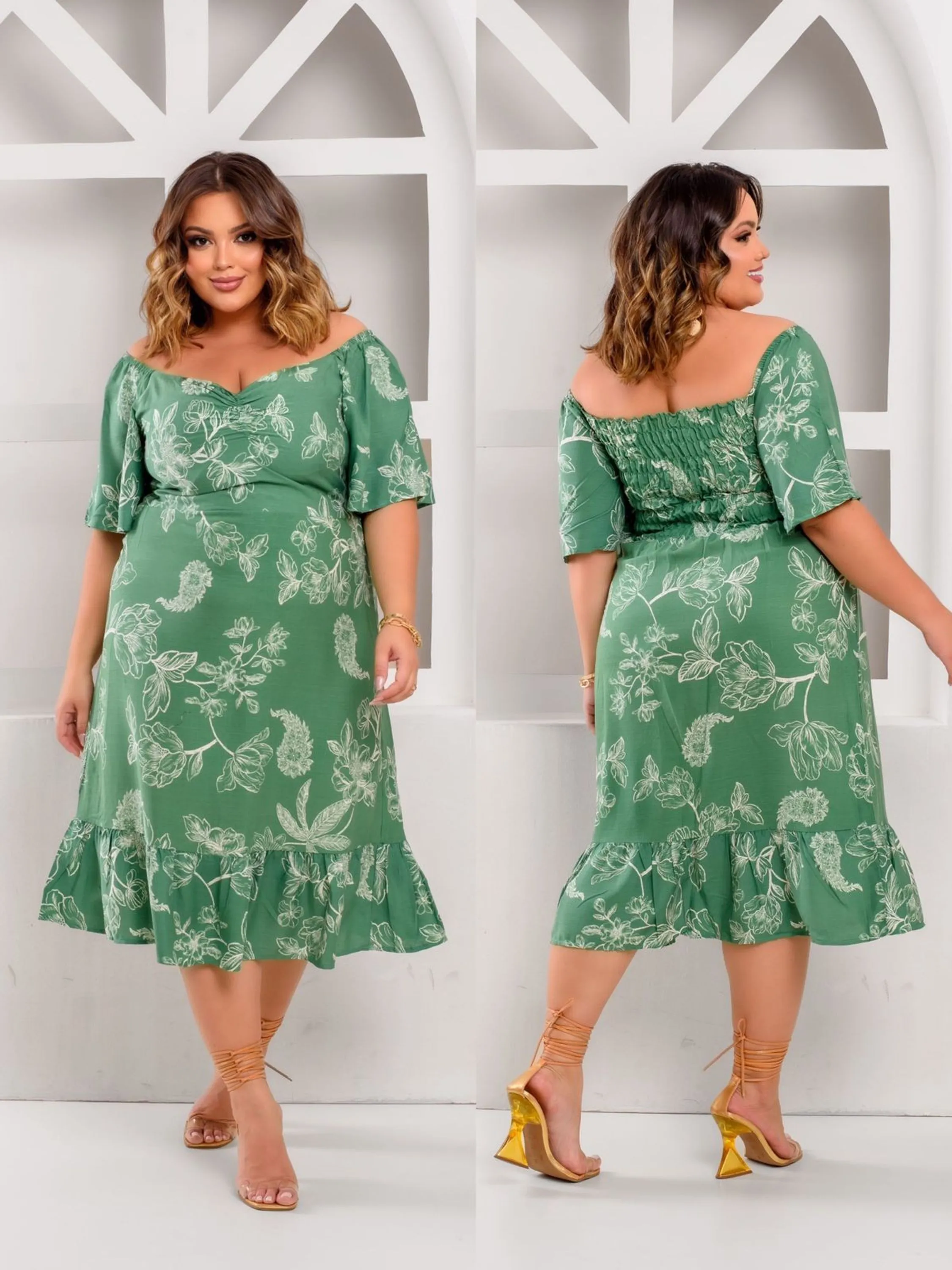 Vestido midi plus size viscolinho