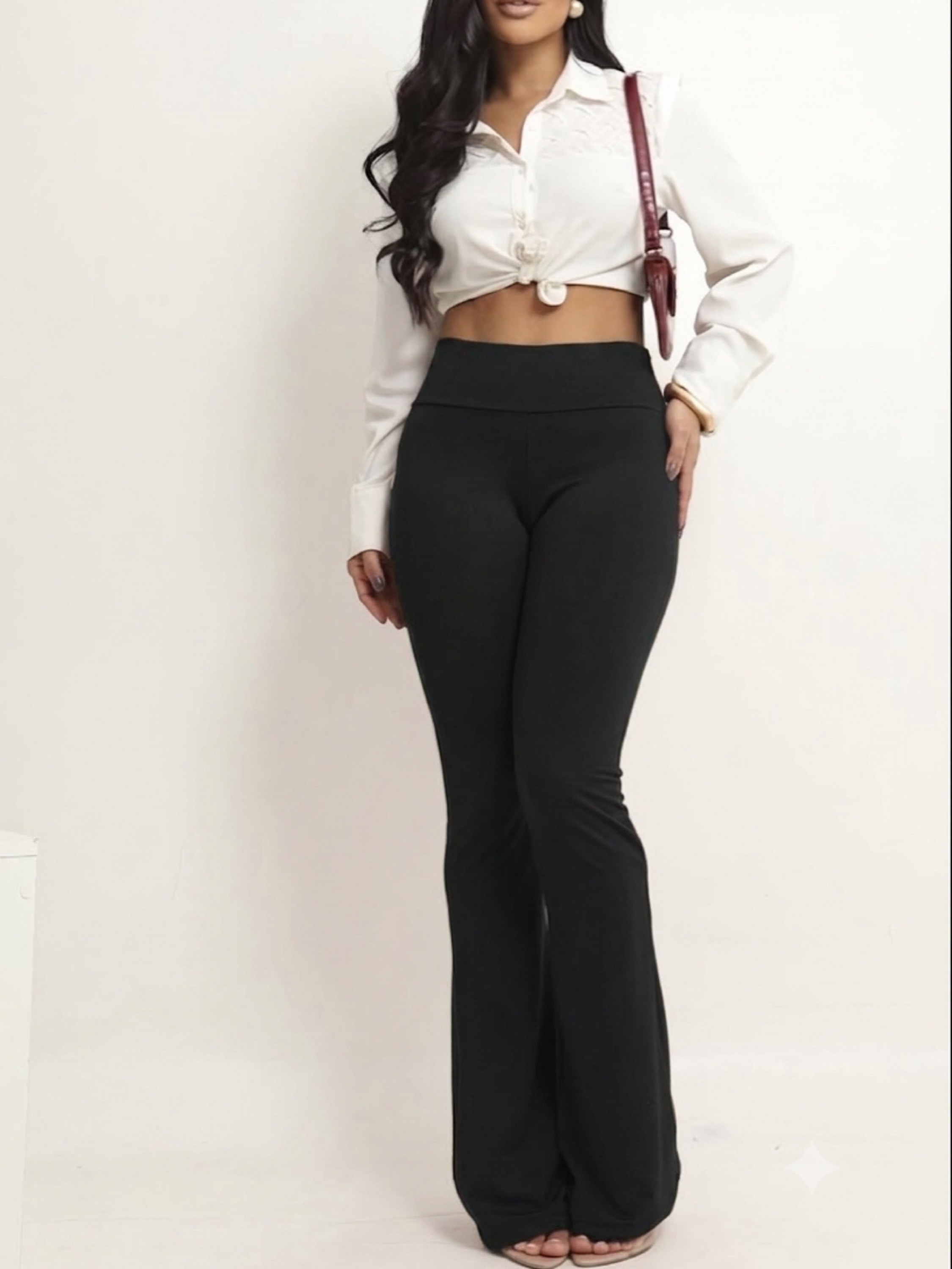 Calça legging feminina flare boca larga flanelada