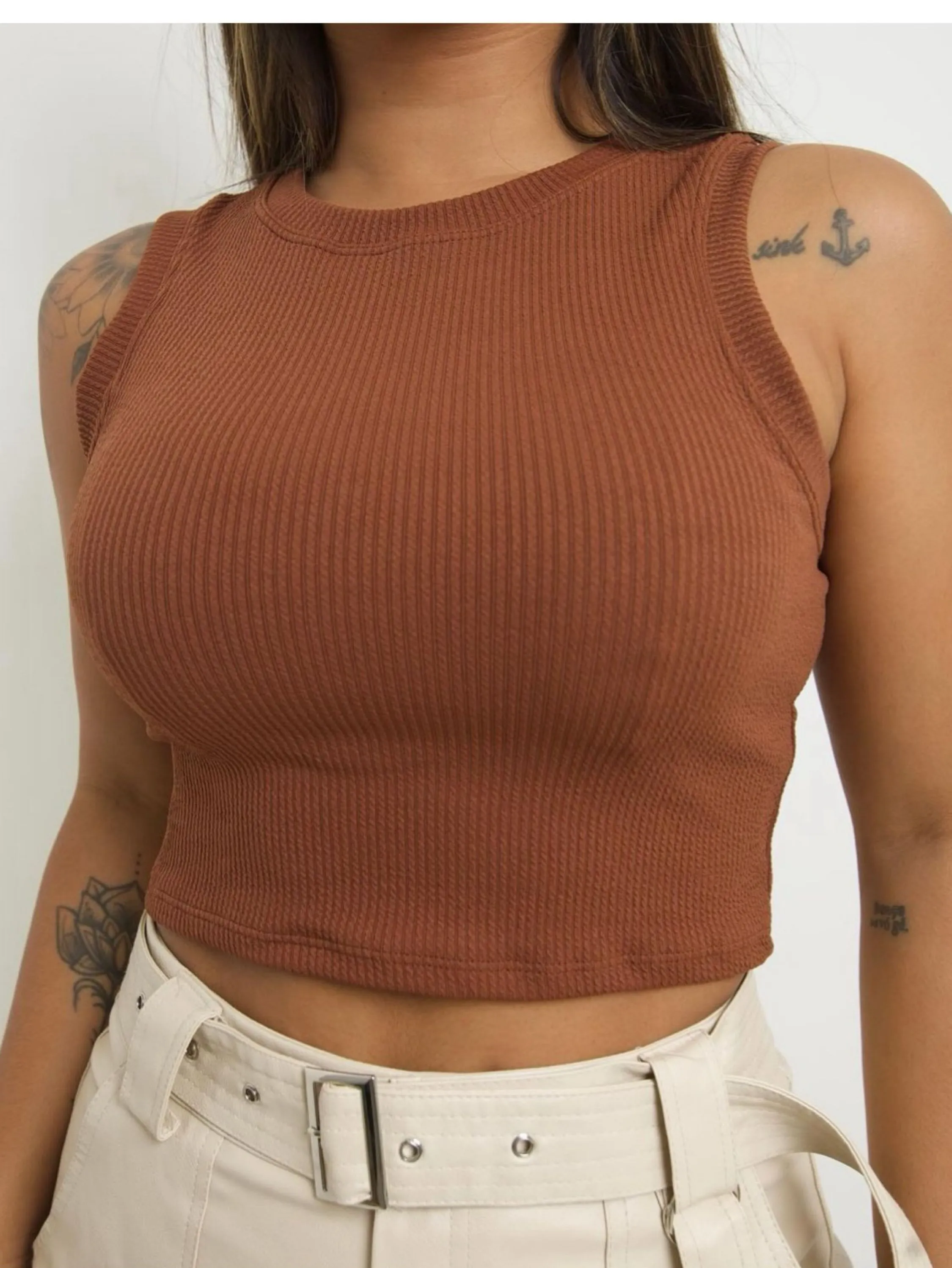 Cropped feminino regata canelado