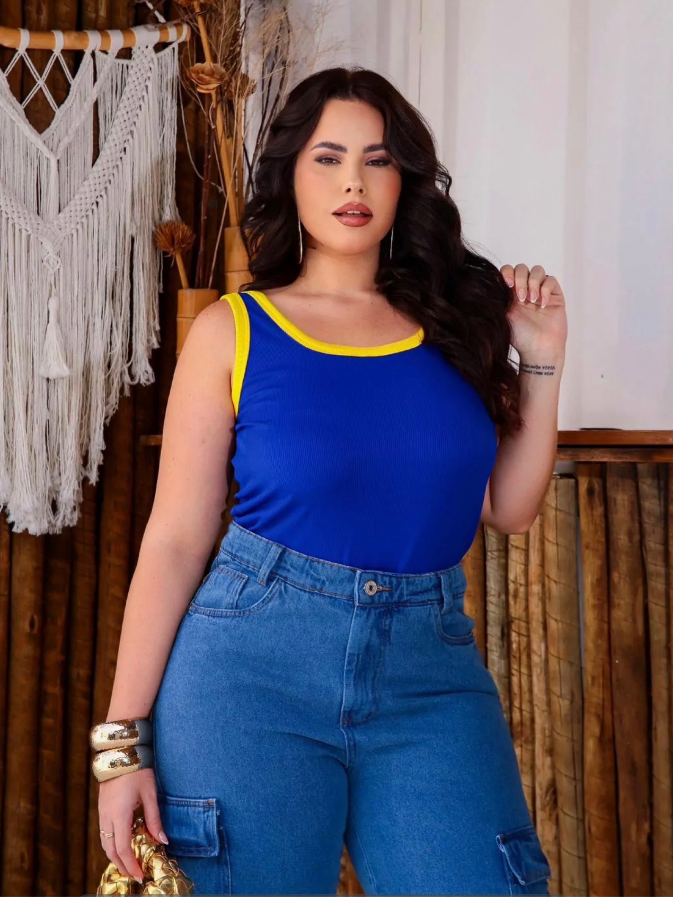 Regata feminina plus size inspiração copa Brasil