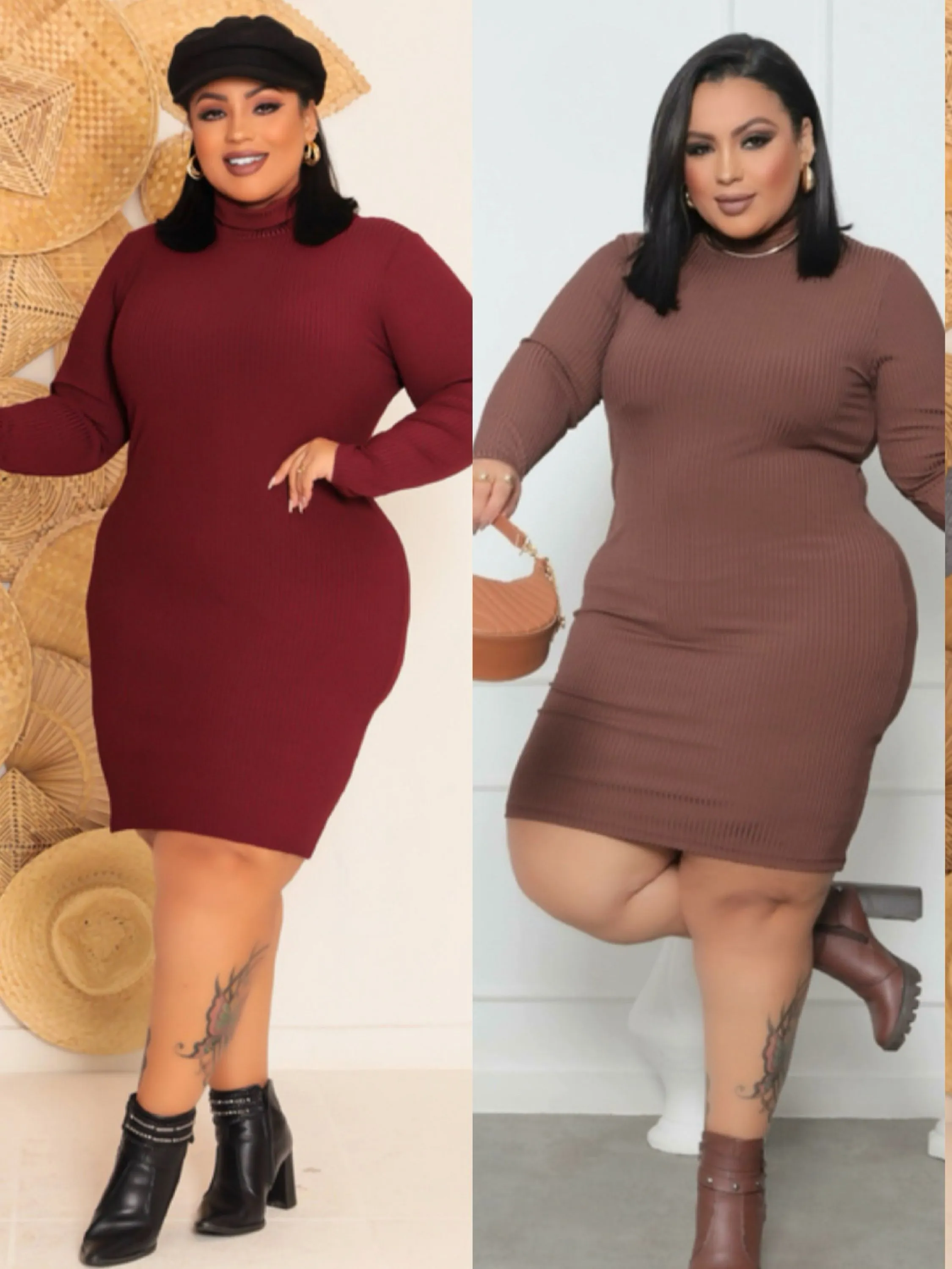 Vestido manga longa gola plus size