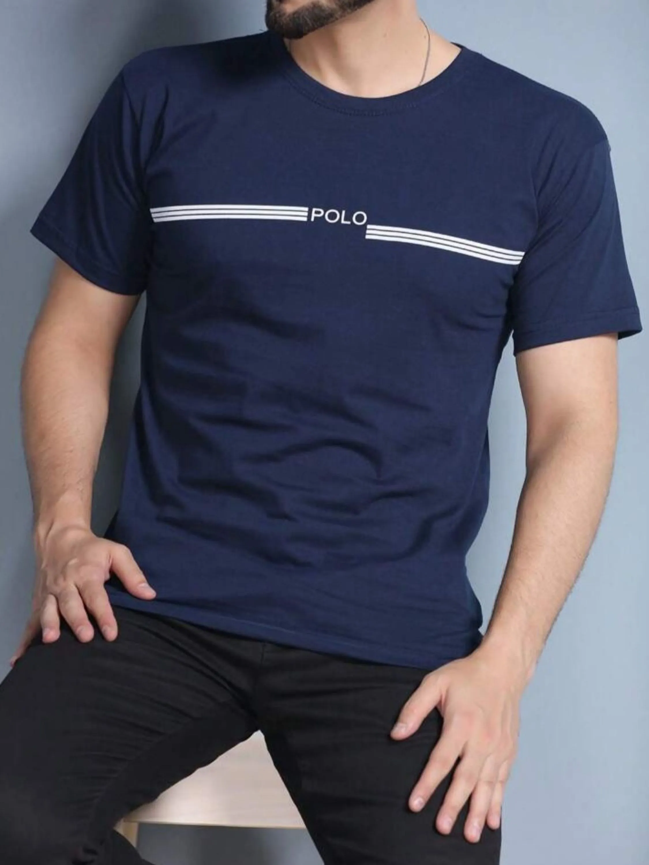 Camiseta masculina algodão escrito polo