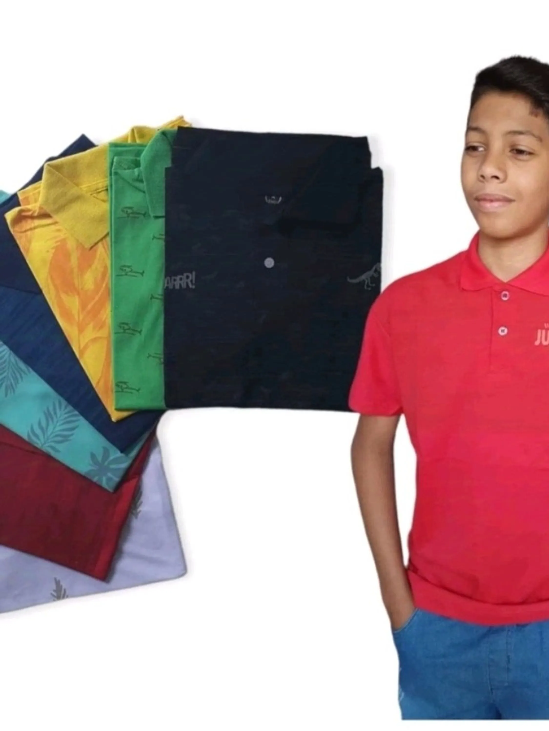 Polo infantil estampada de algodão