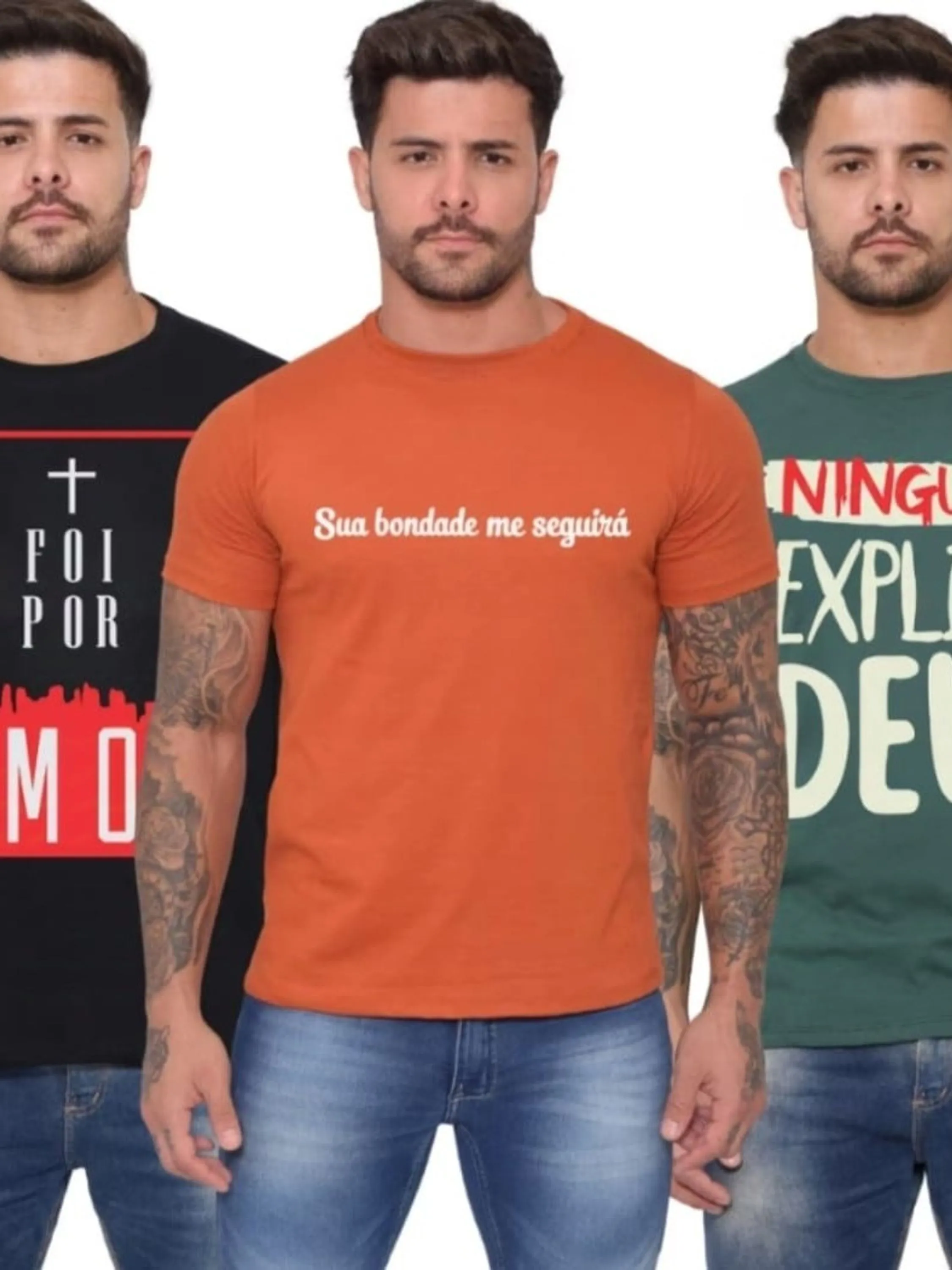 Camiseta masculina algodão frases evangélica