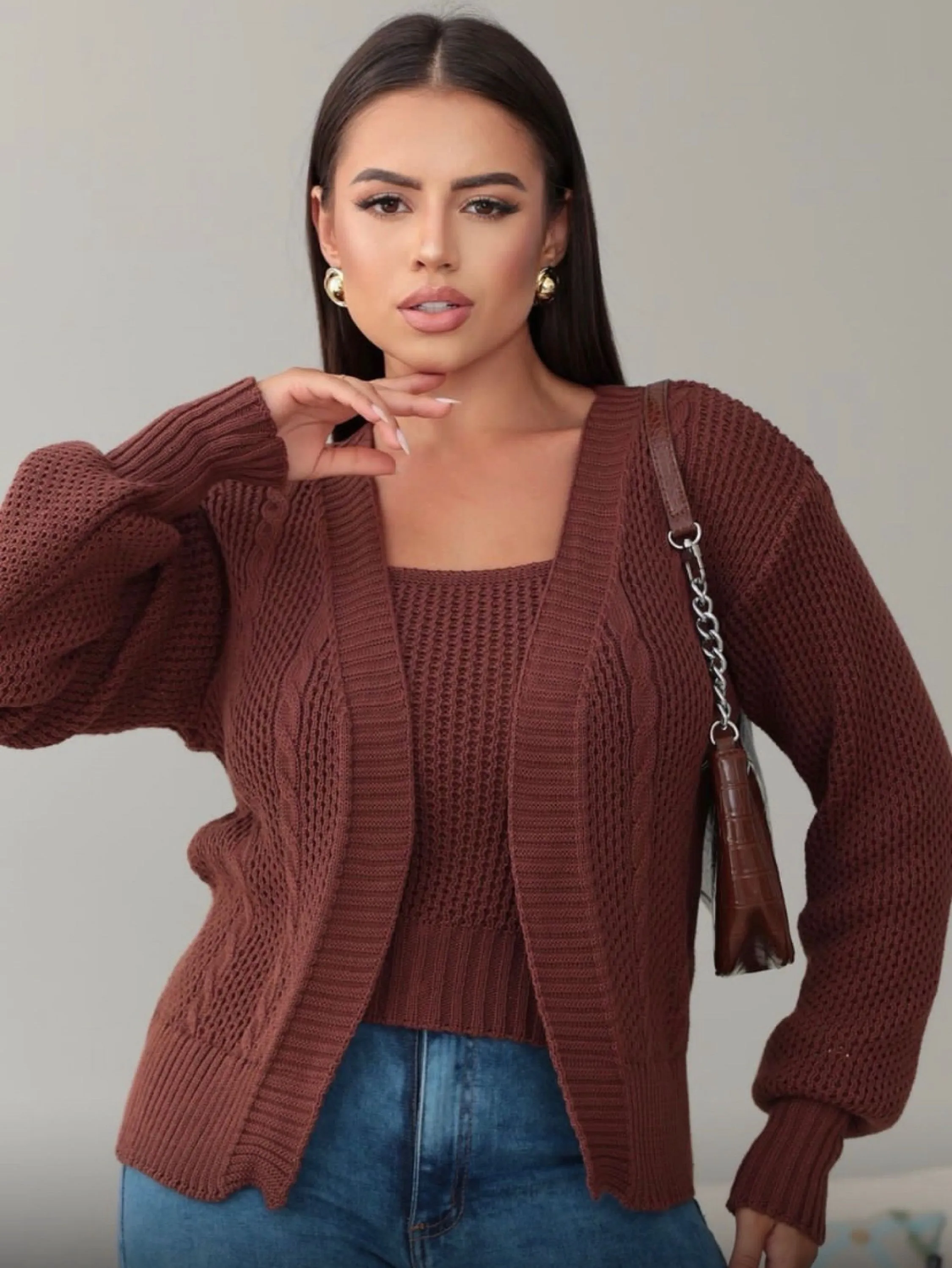 Conjunto twinset de tricot , blusa + casaco