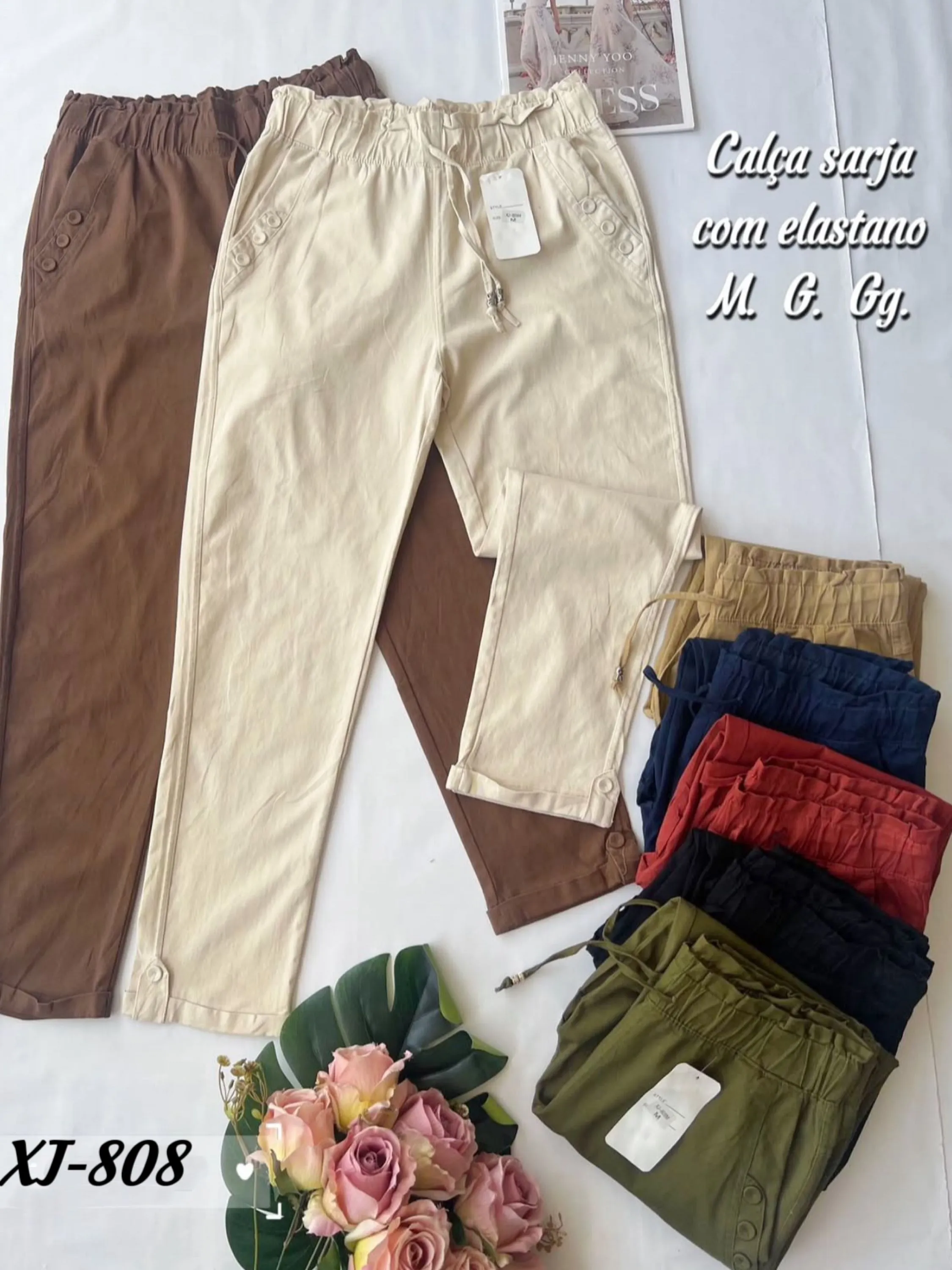 calça sarja capri cintura elástico_XJ808