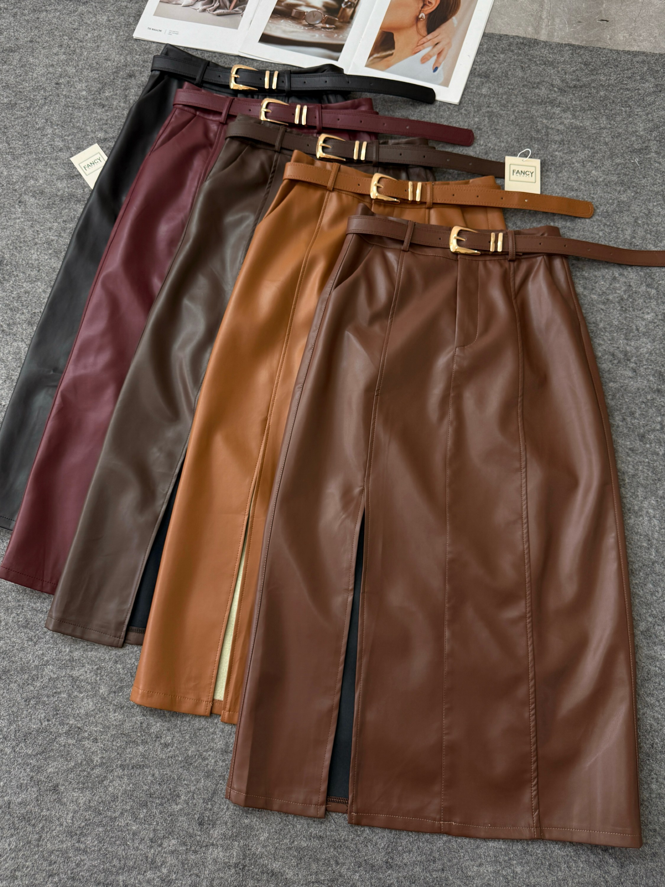 Fancy modas saia mídi couro