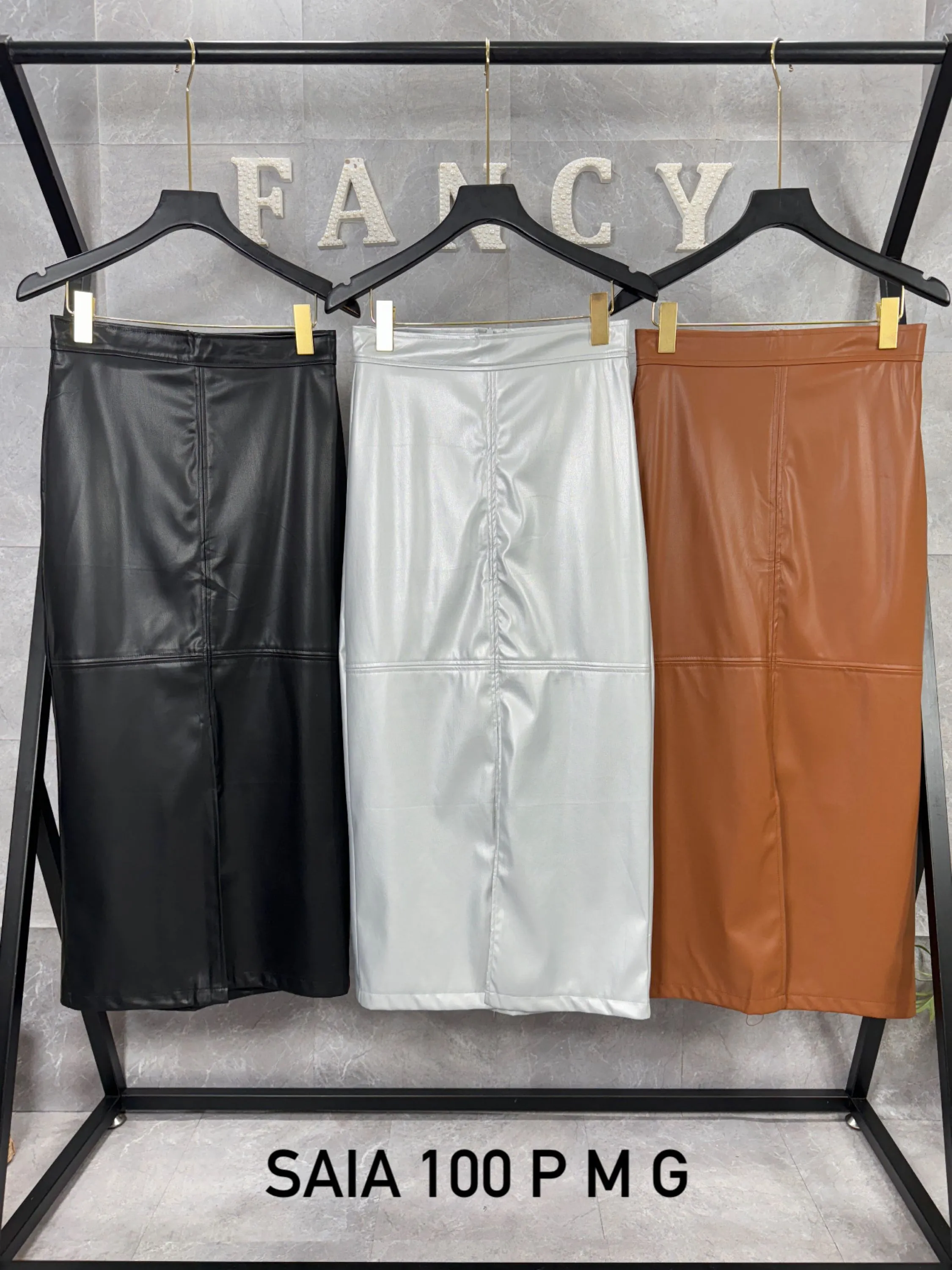 Fancy modas saia couro midi