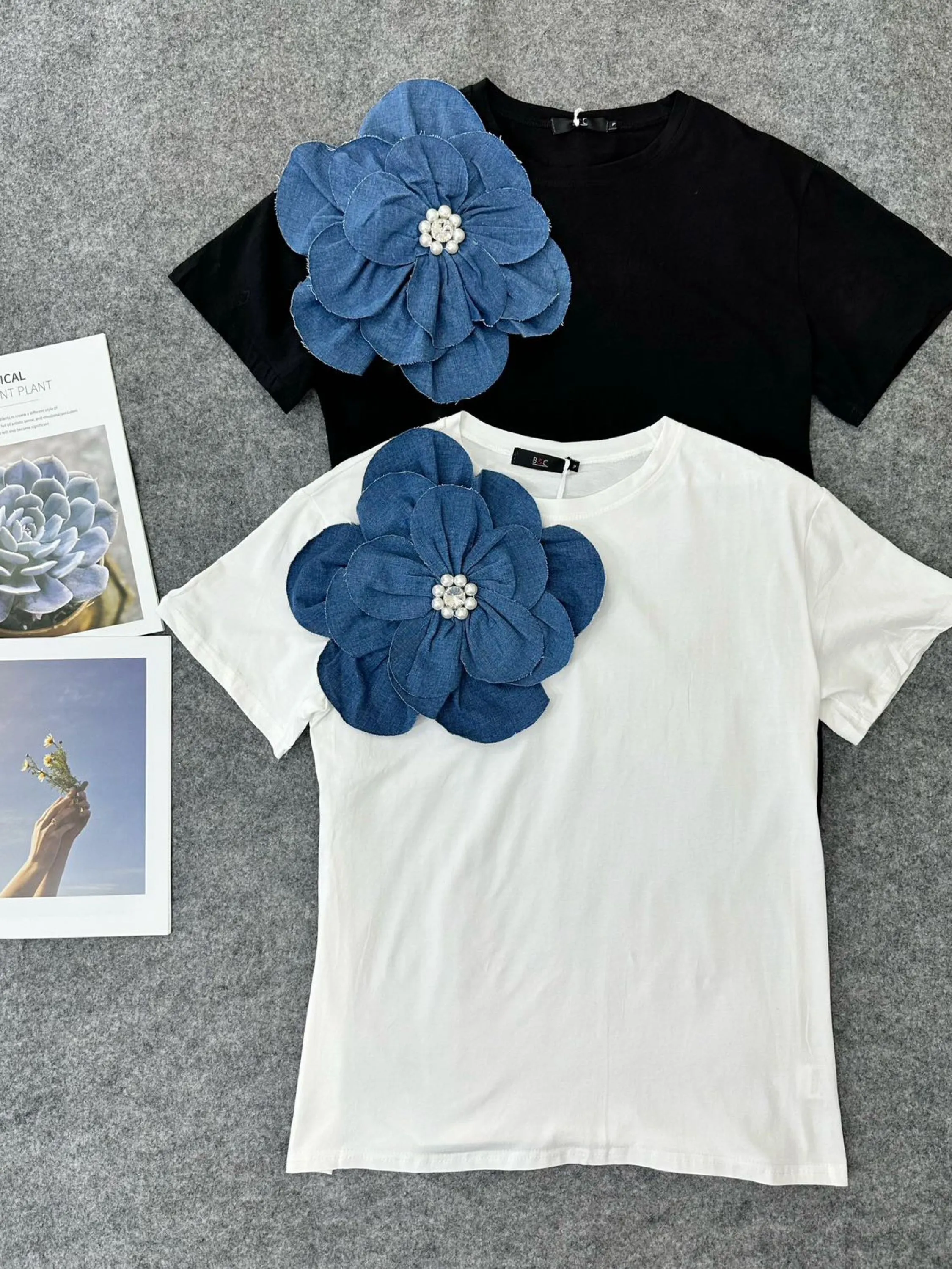 fancy modas T-shirt algodão flor