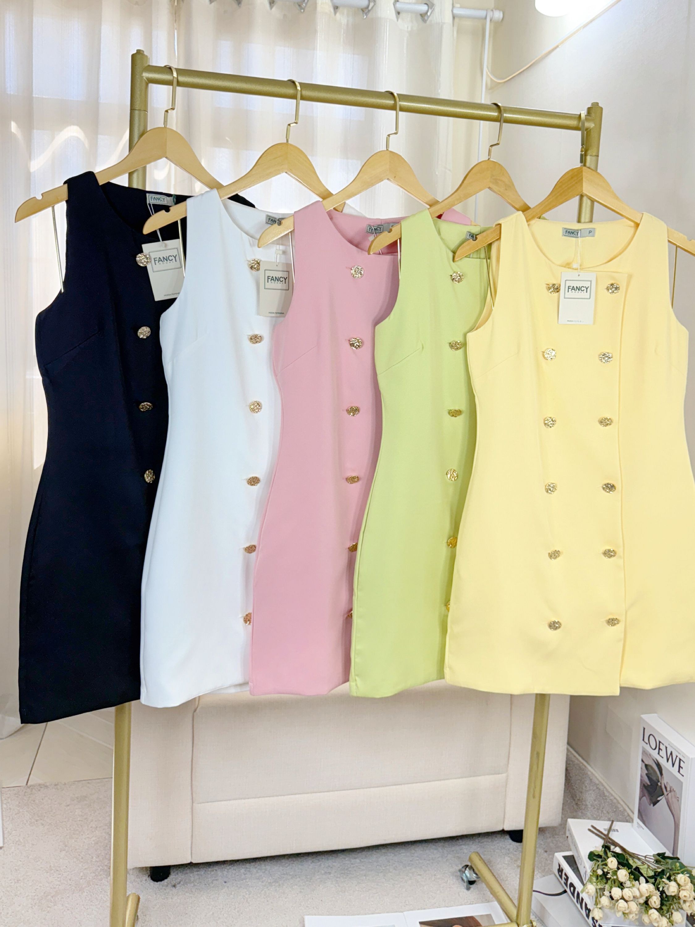 Fancy modas vestido botões