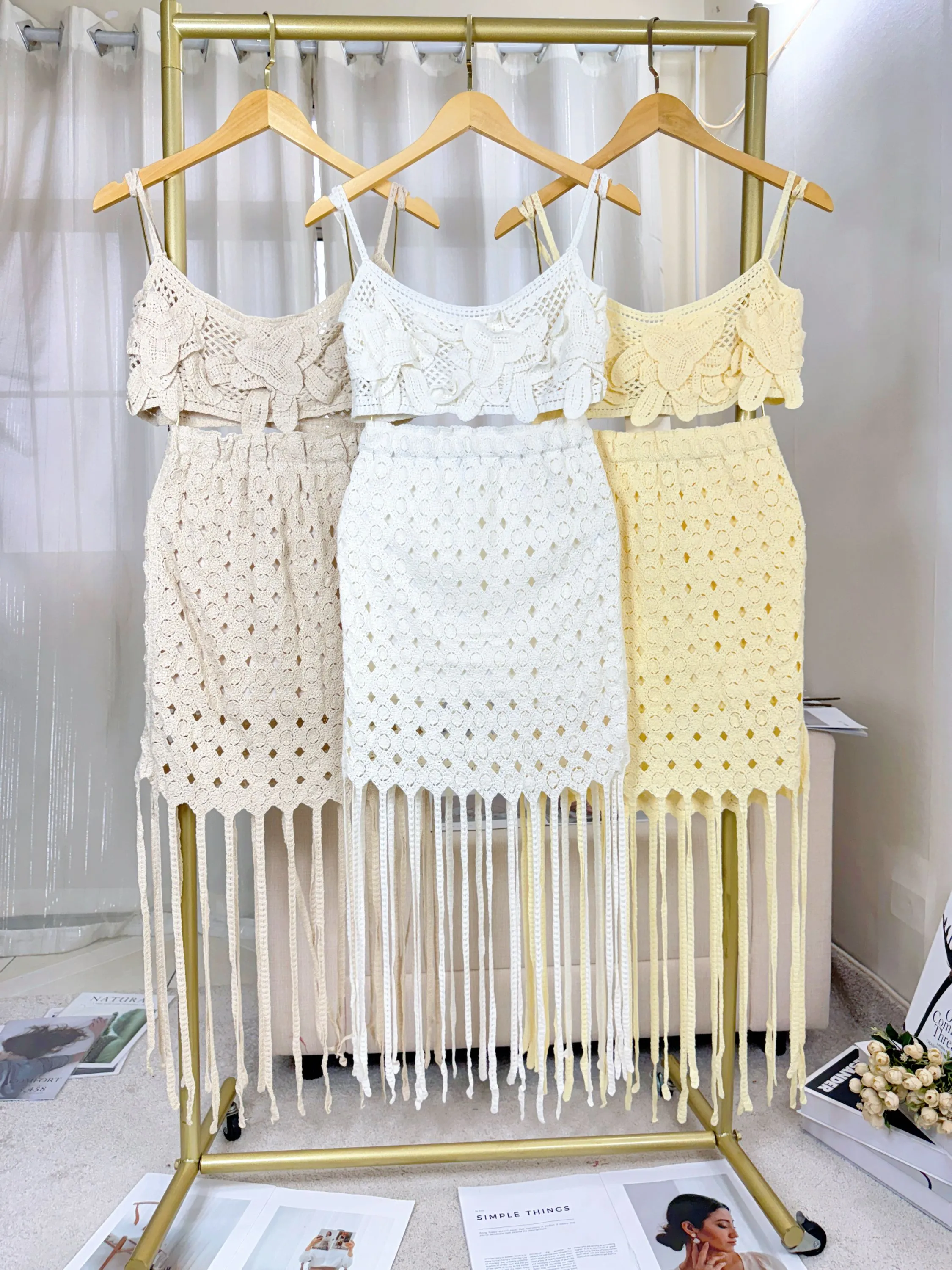 Fancy modas conjunto tricot franja