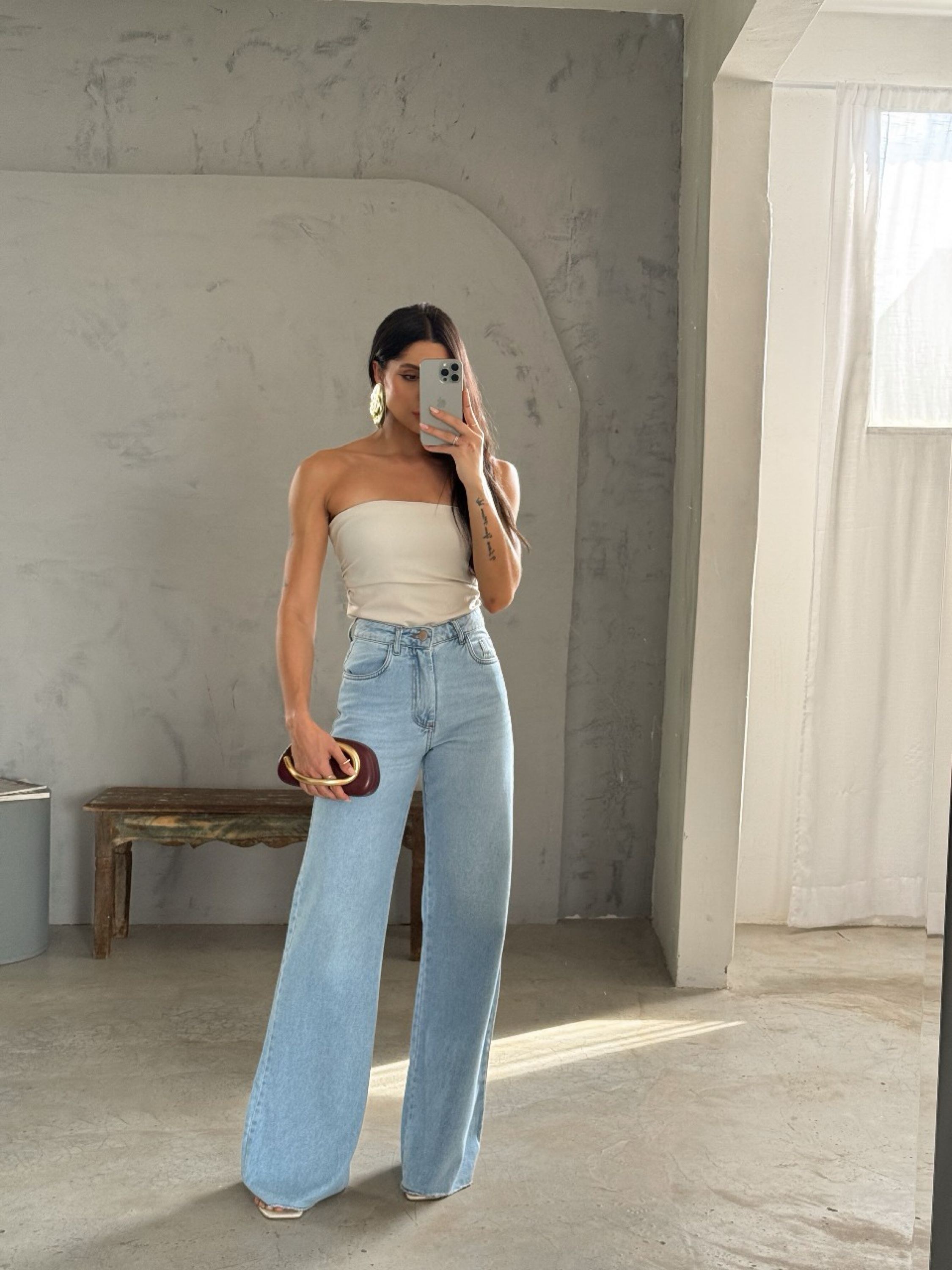 Fancy Modas Calça Jeans Wide Leg