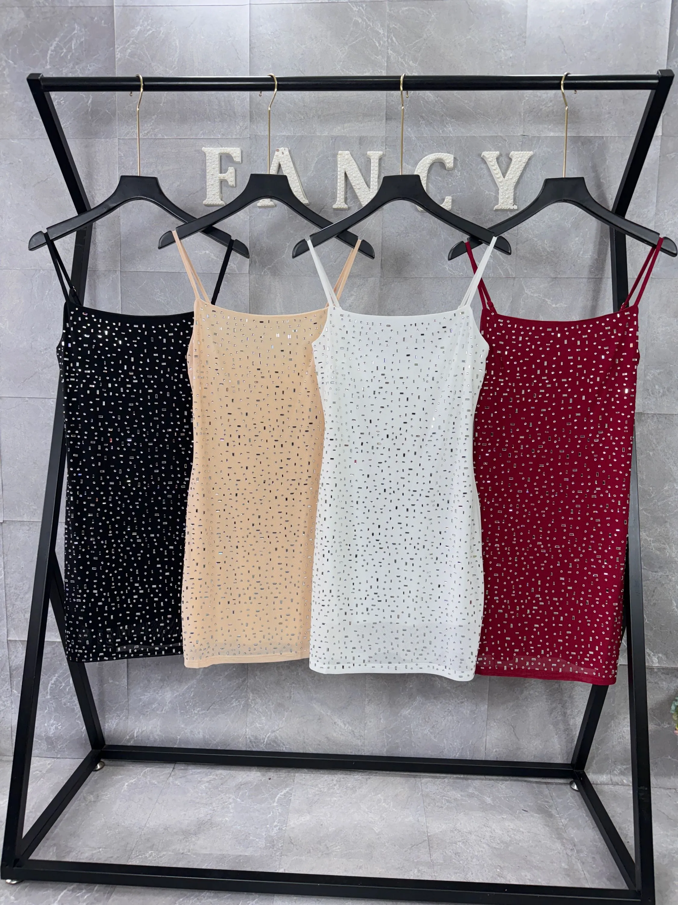 Fancy modas vestido brilho curta