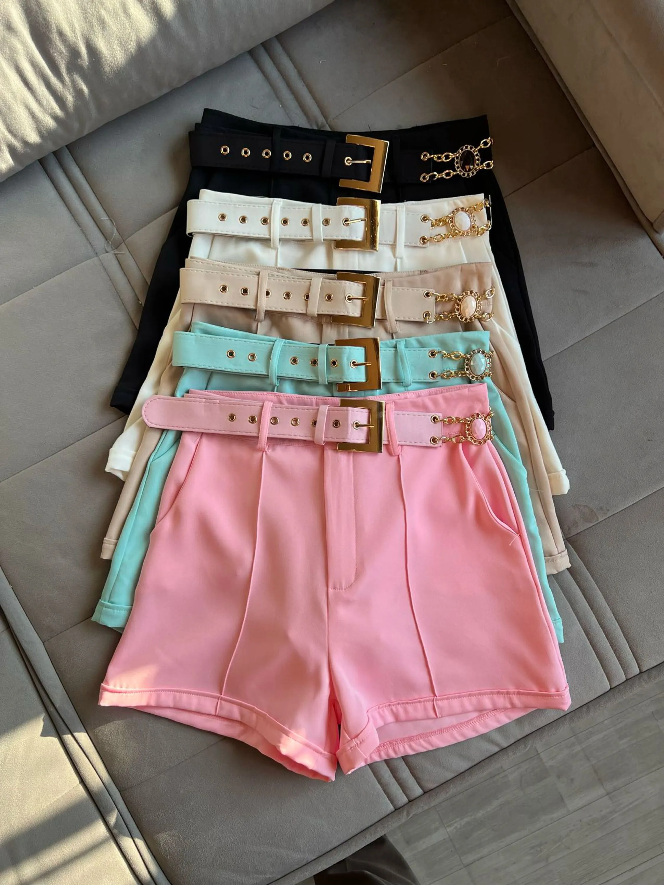 Fancy modas short alfaiataria com cinto