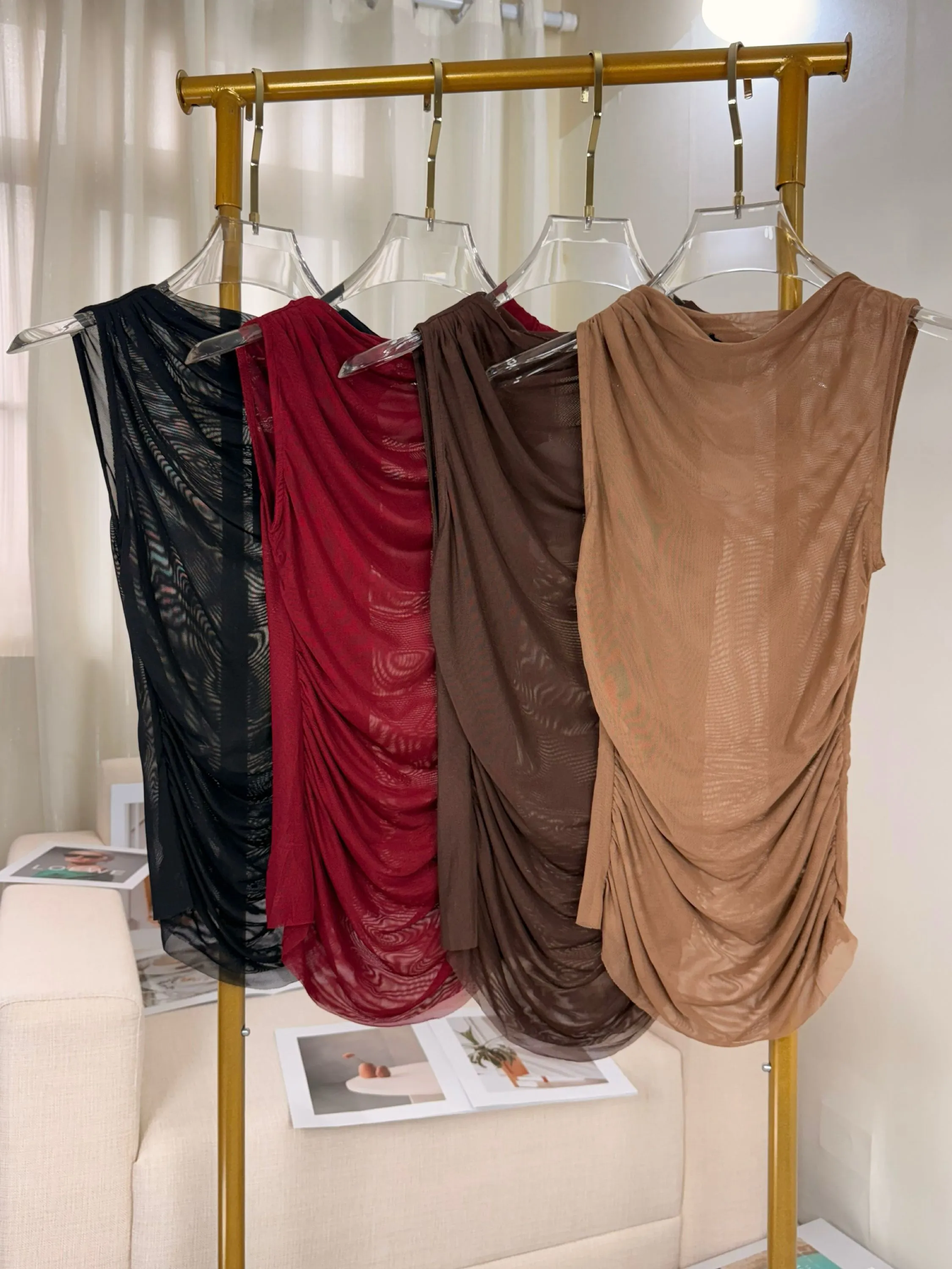 Fancy modas blusa tule sem manga