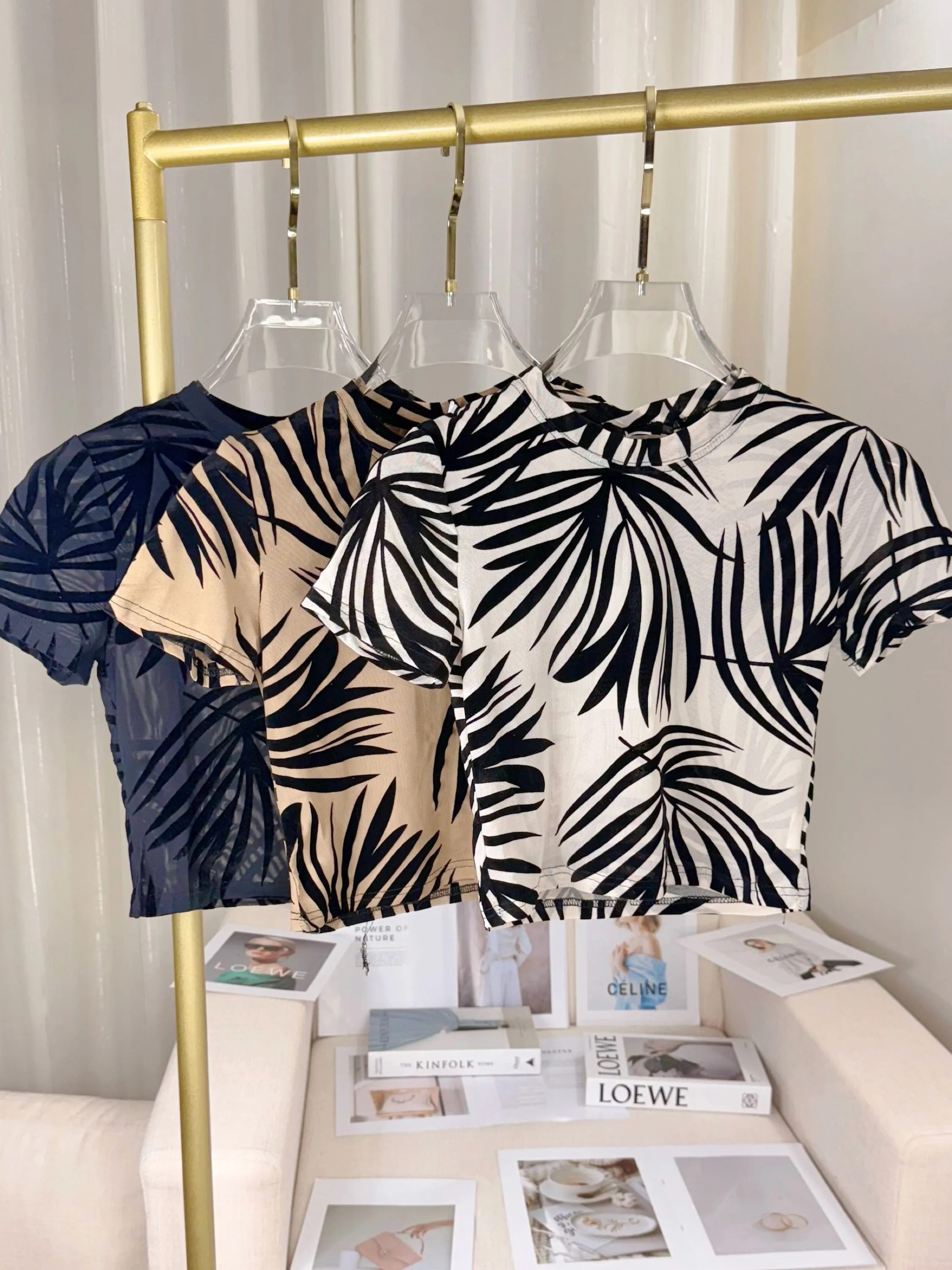 Fancy moda cropped folhas