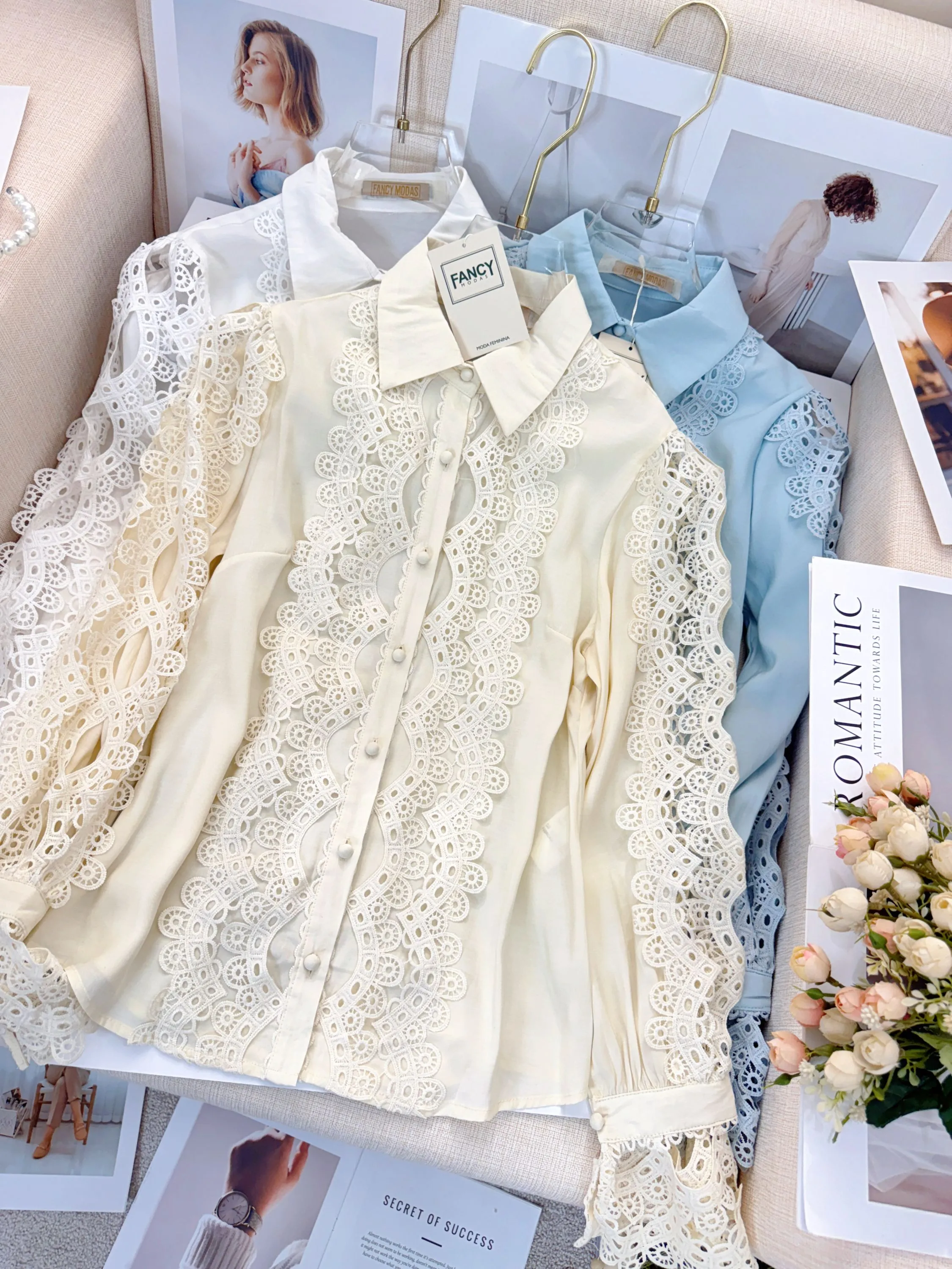 Fancy modas camisa crepe renda