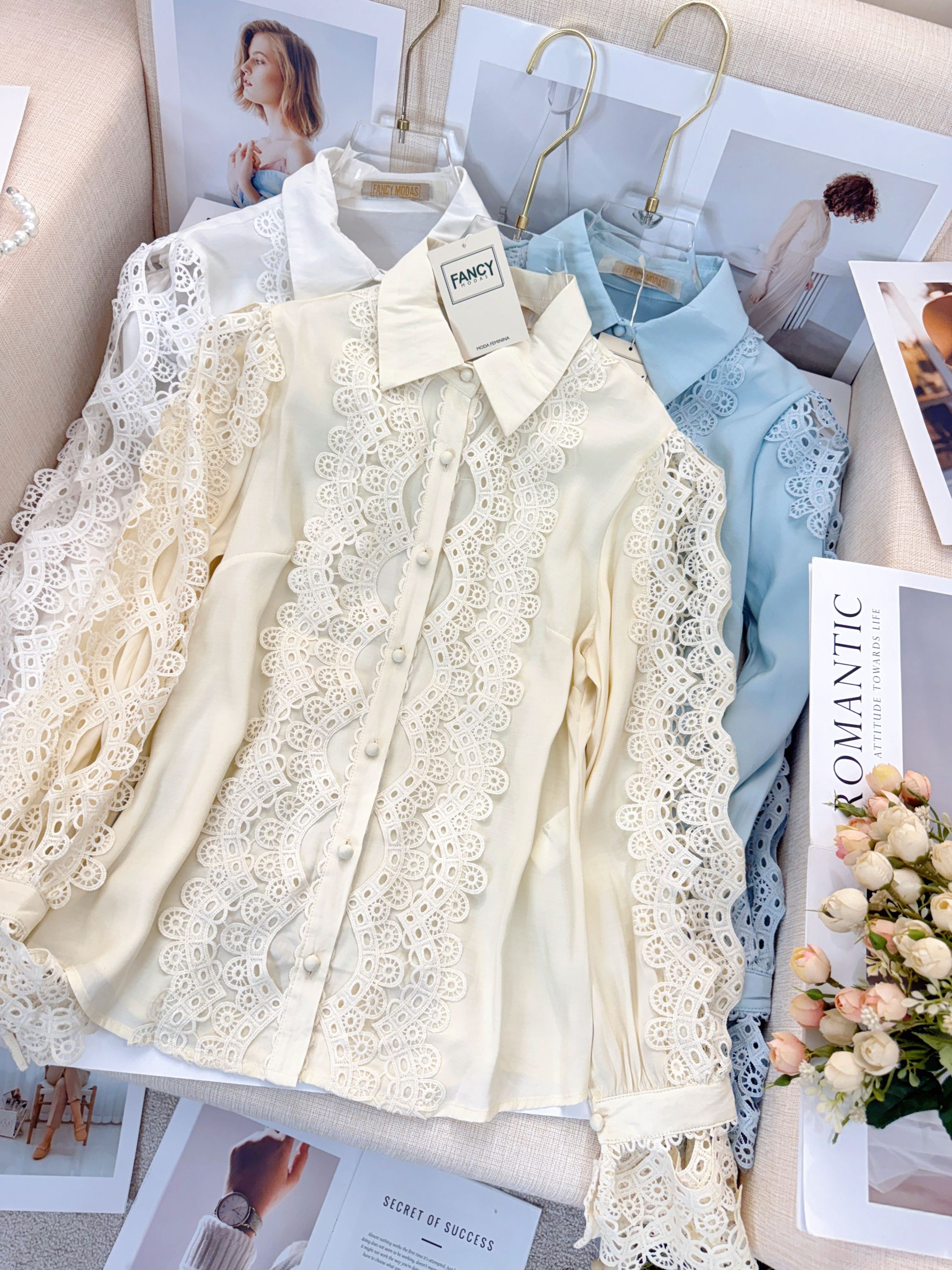 Fancy modas camisa crepe renda