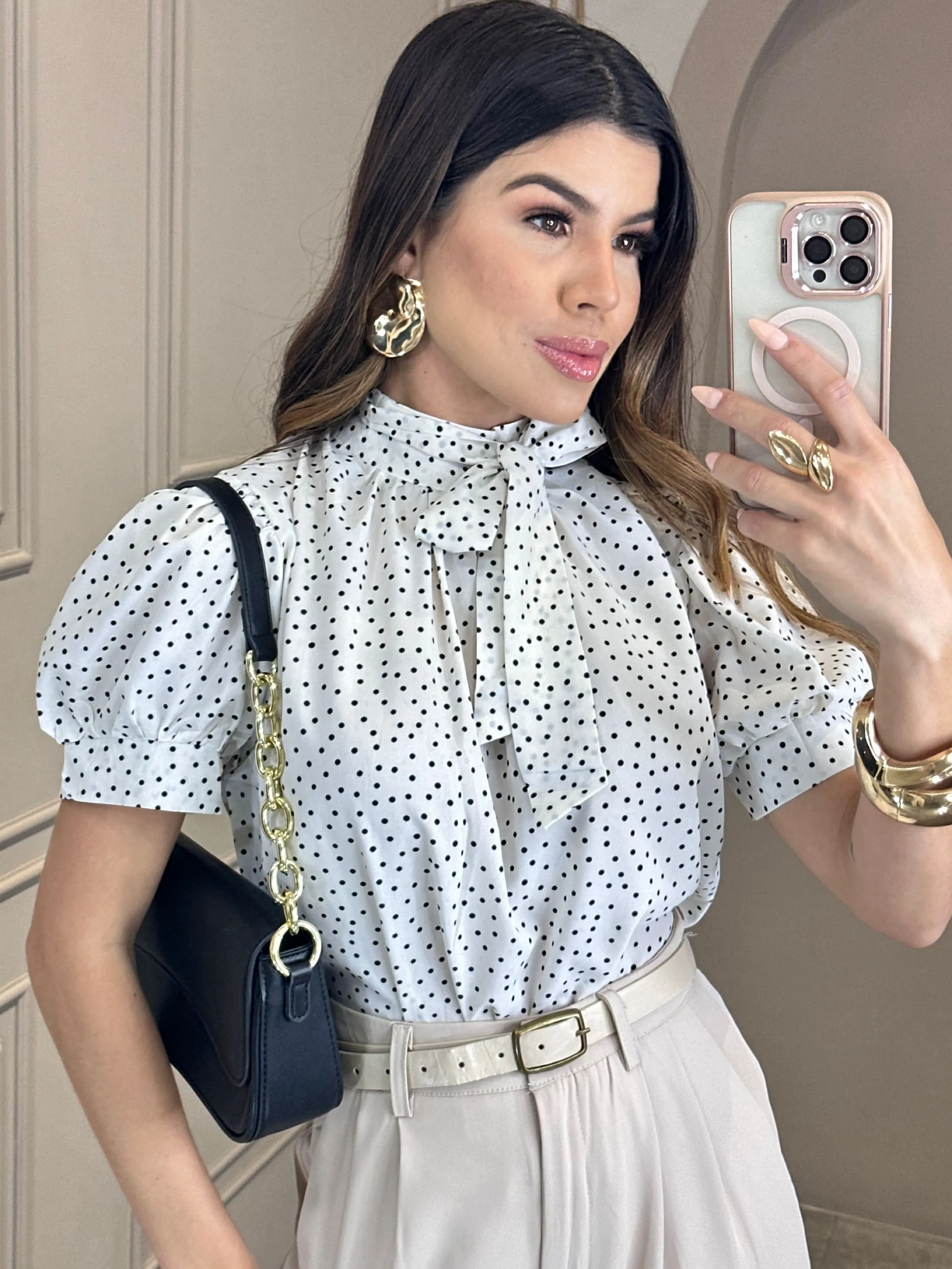 Fancy modas blusa Poá crepe