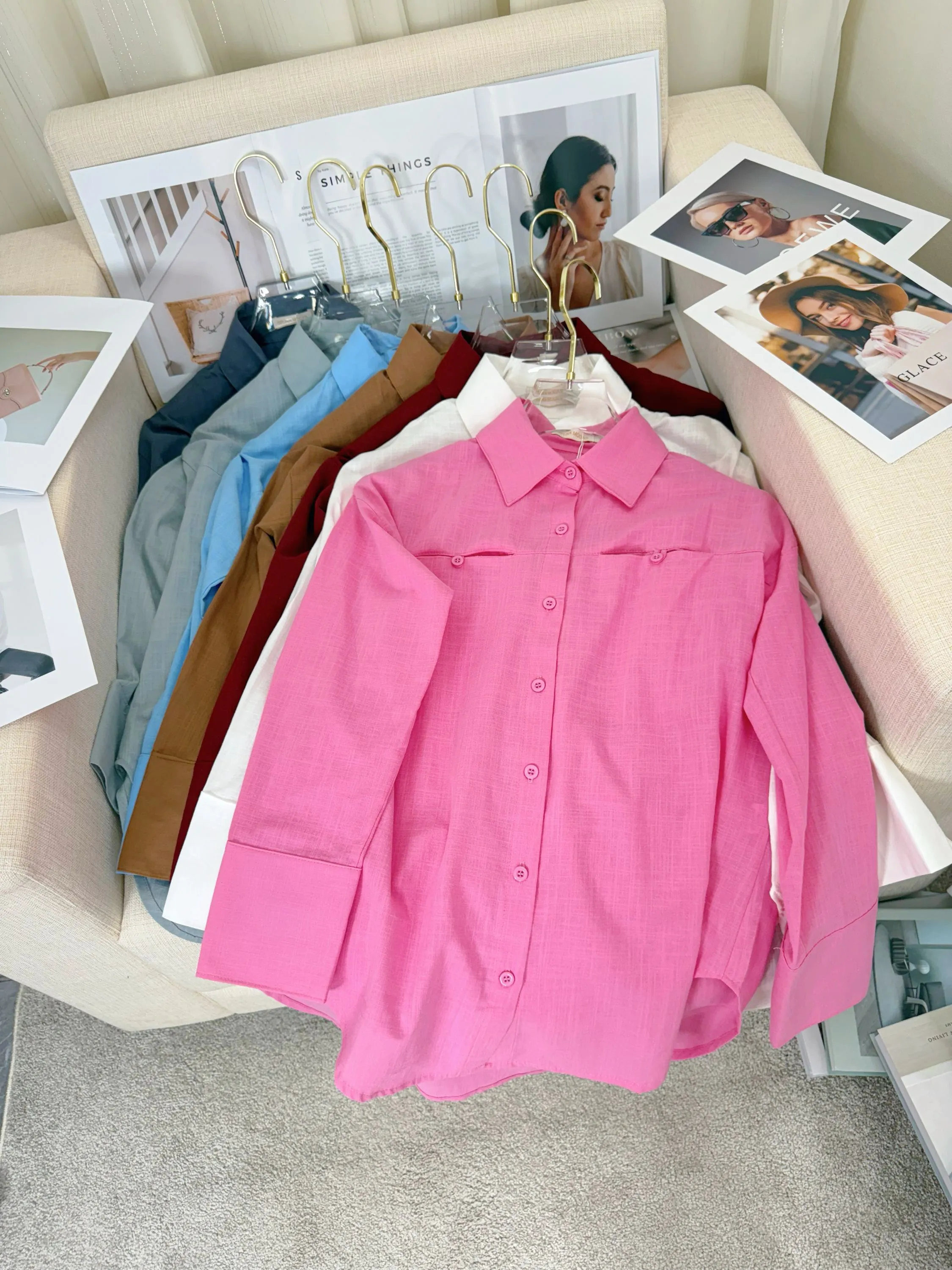 Fancy modas camisa linho com bolsos