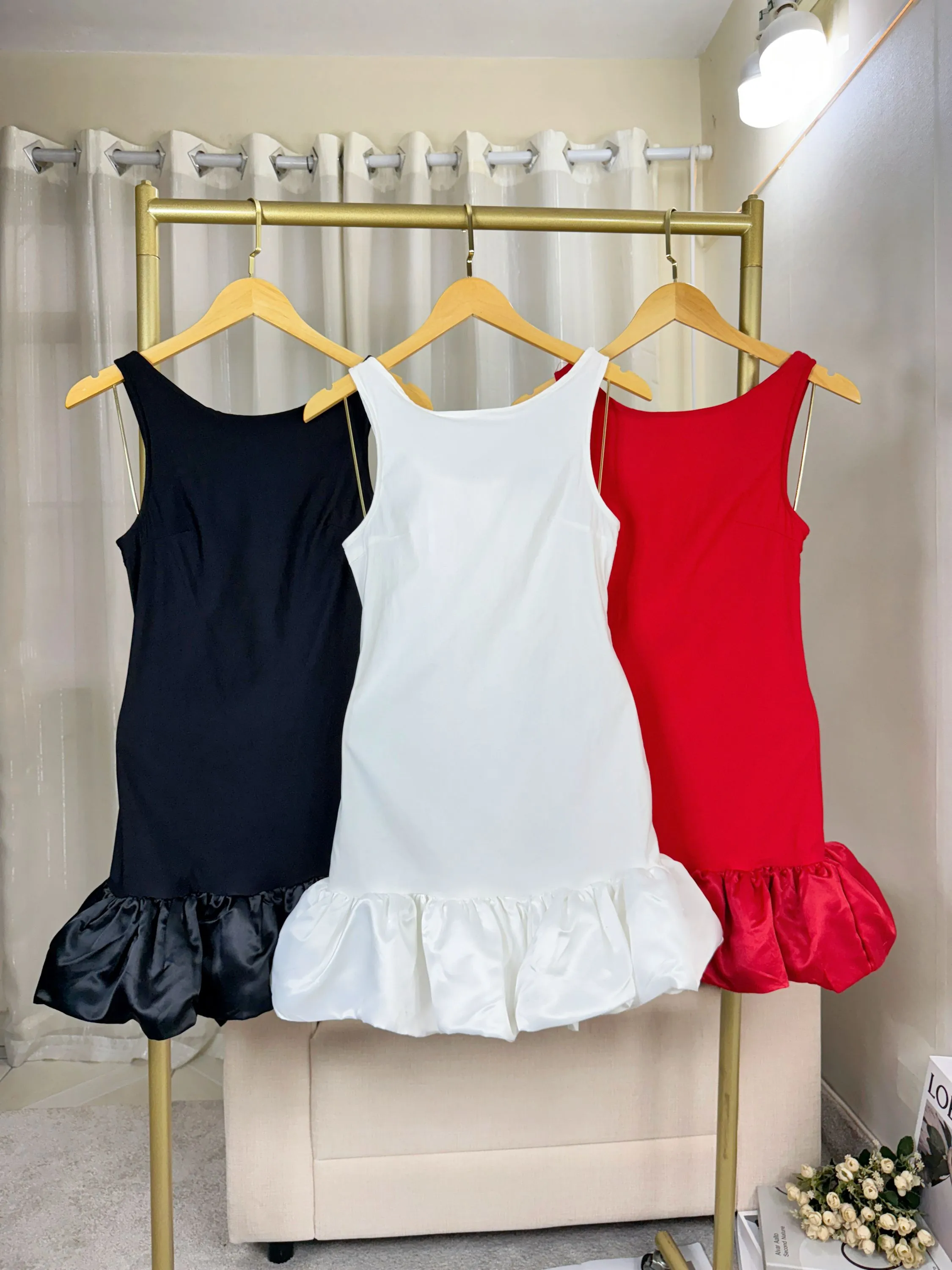 Fancy modas vestido com babado