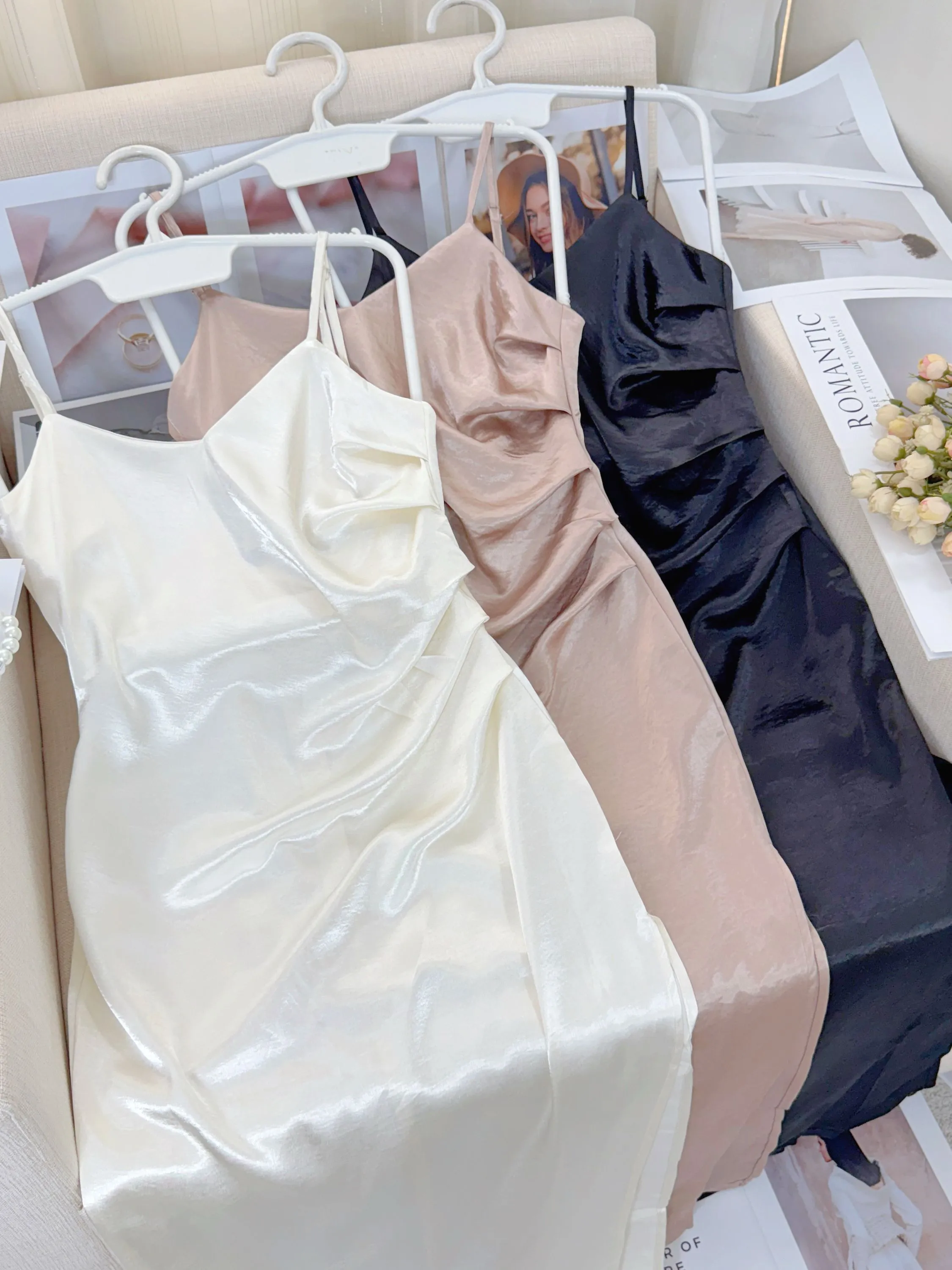 Fancy modas vestido fenda cetim