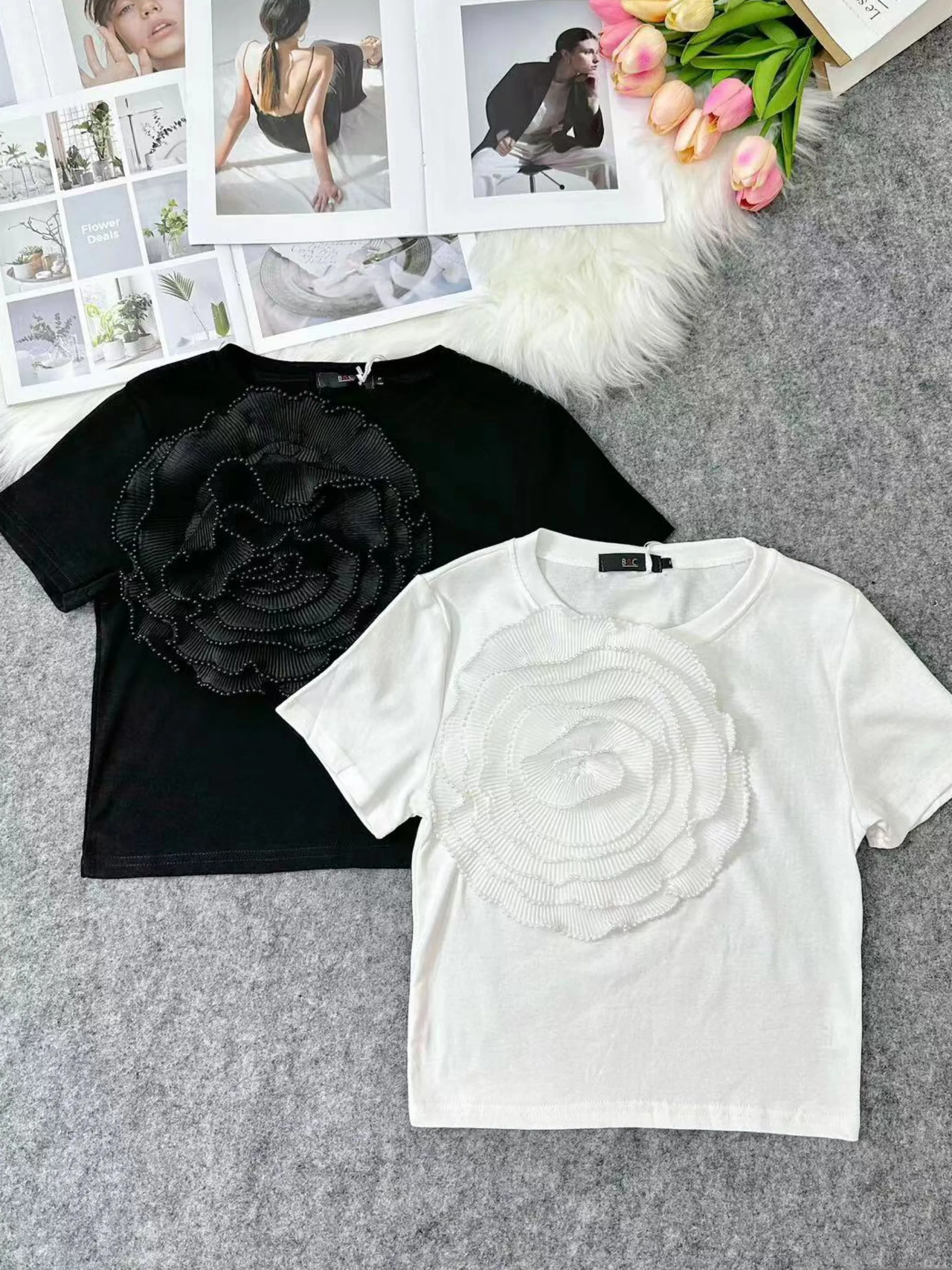 Fancy modas blusa T-shirt algodão flor