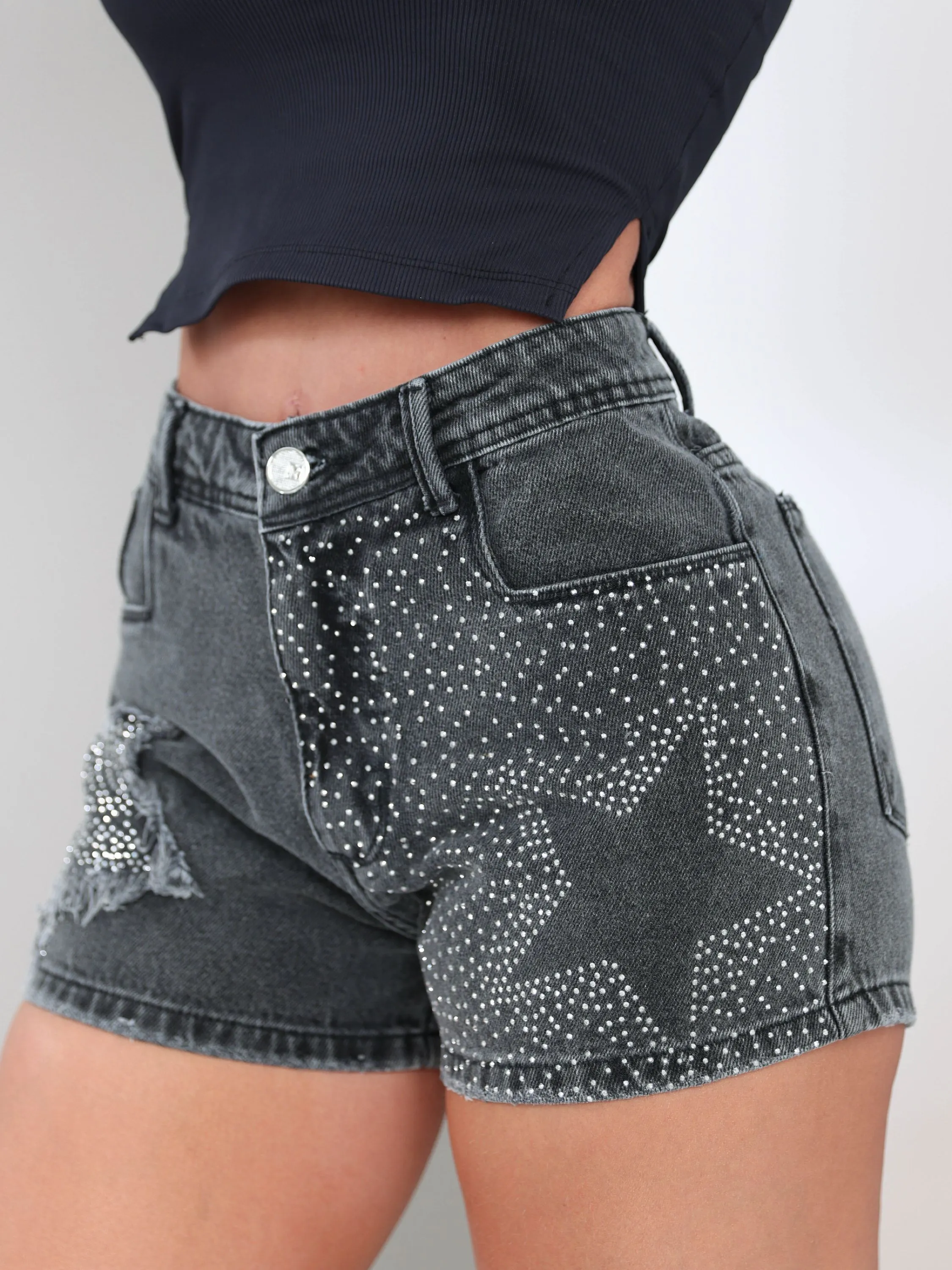 Ref:41220 - Short jeans sem lycra com brilho