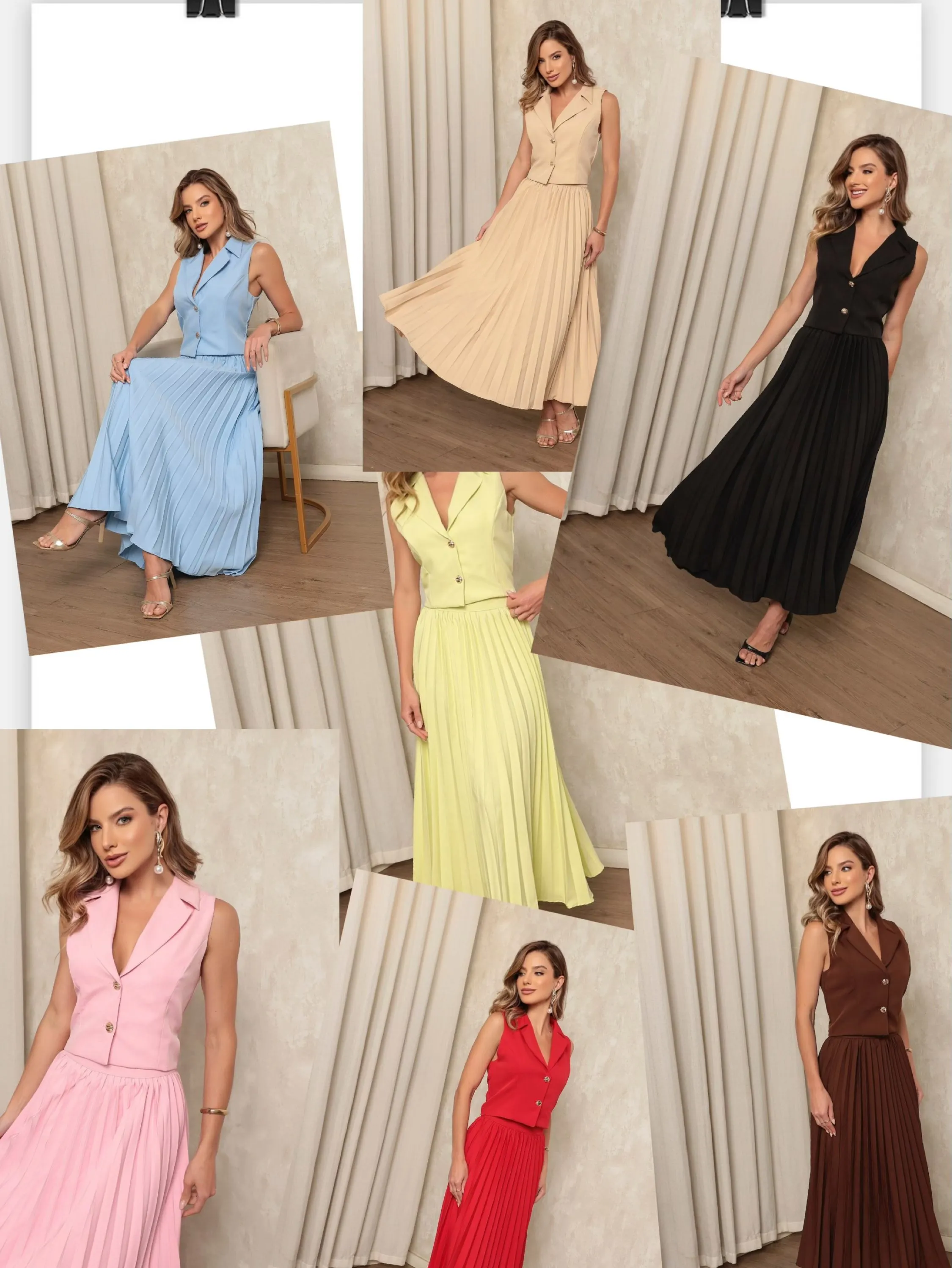 Conjunto feminina de saia longa plissada #3001