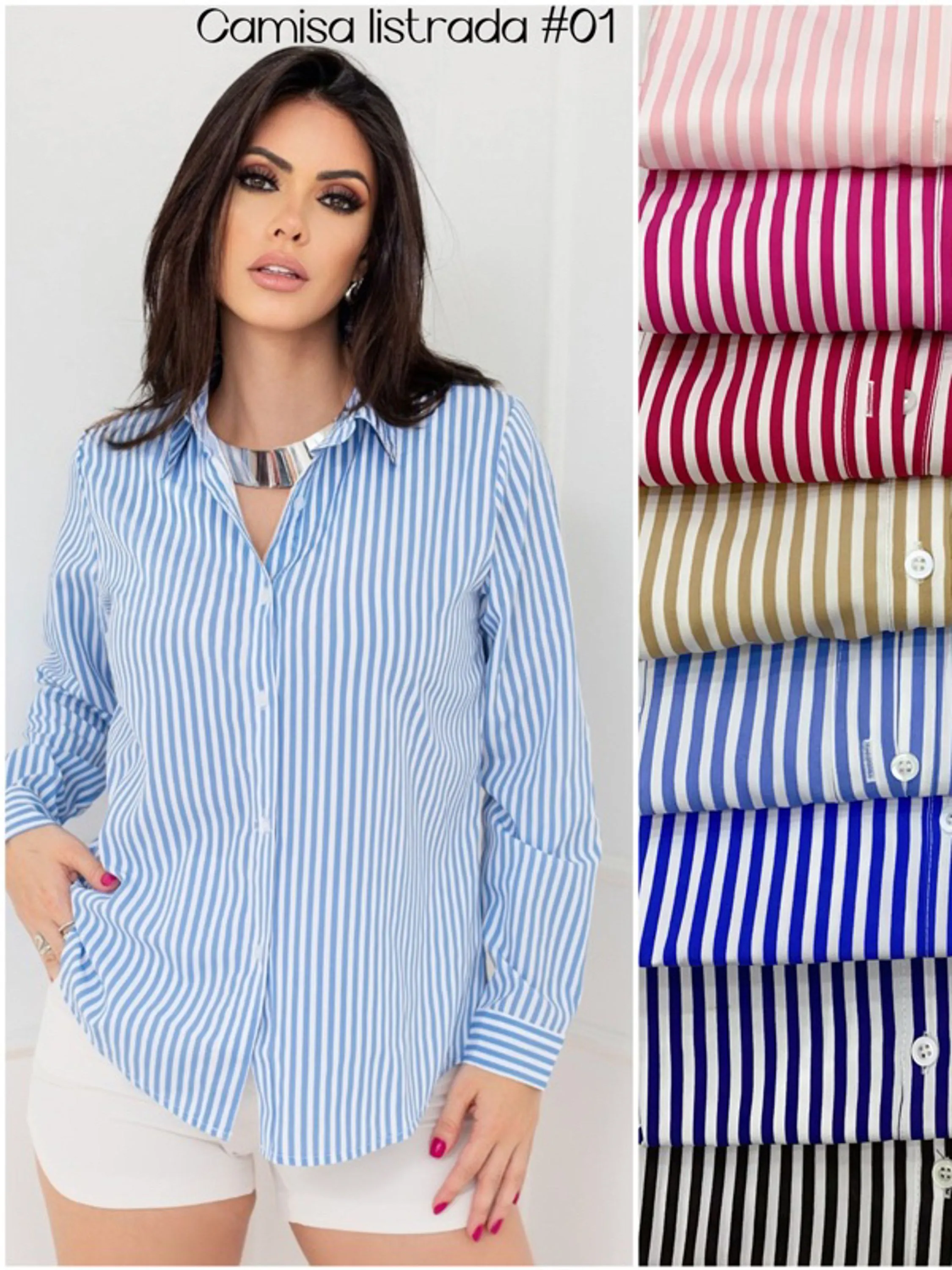 camisa feminina manga longa listada