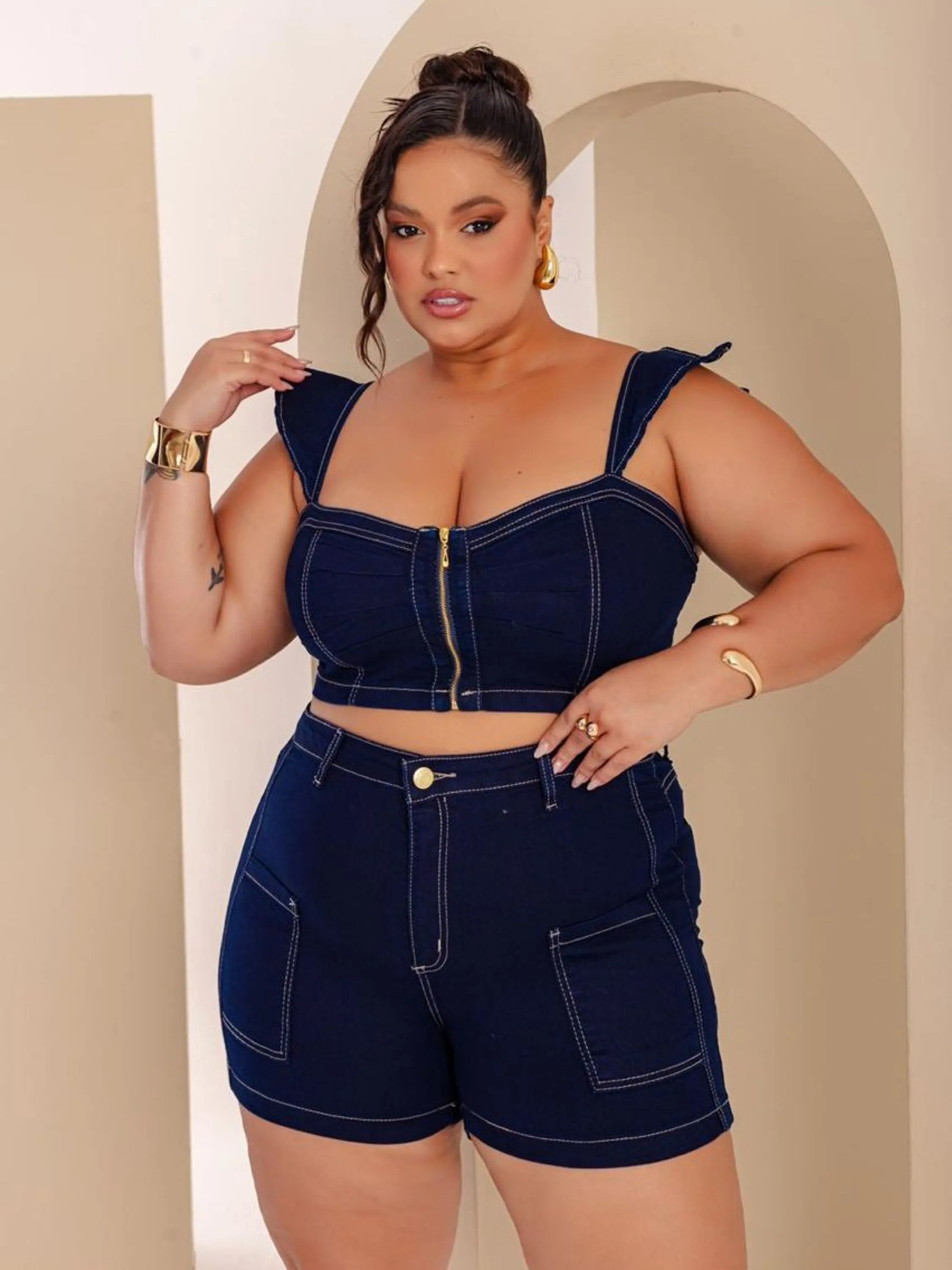 Conjunto Jeans Plus Size Conjunto lycra feminino