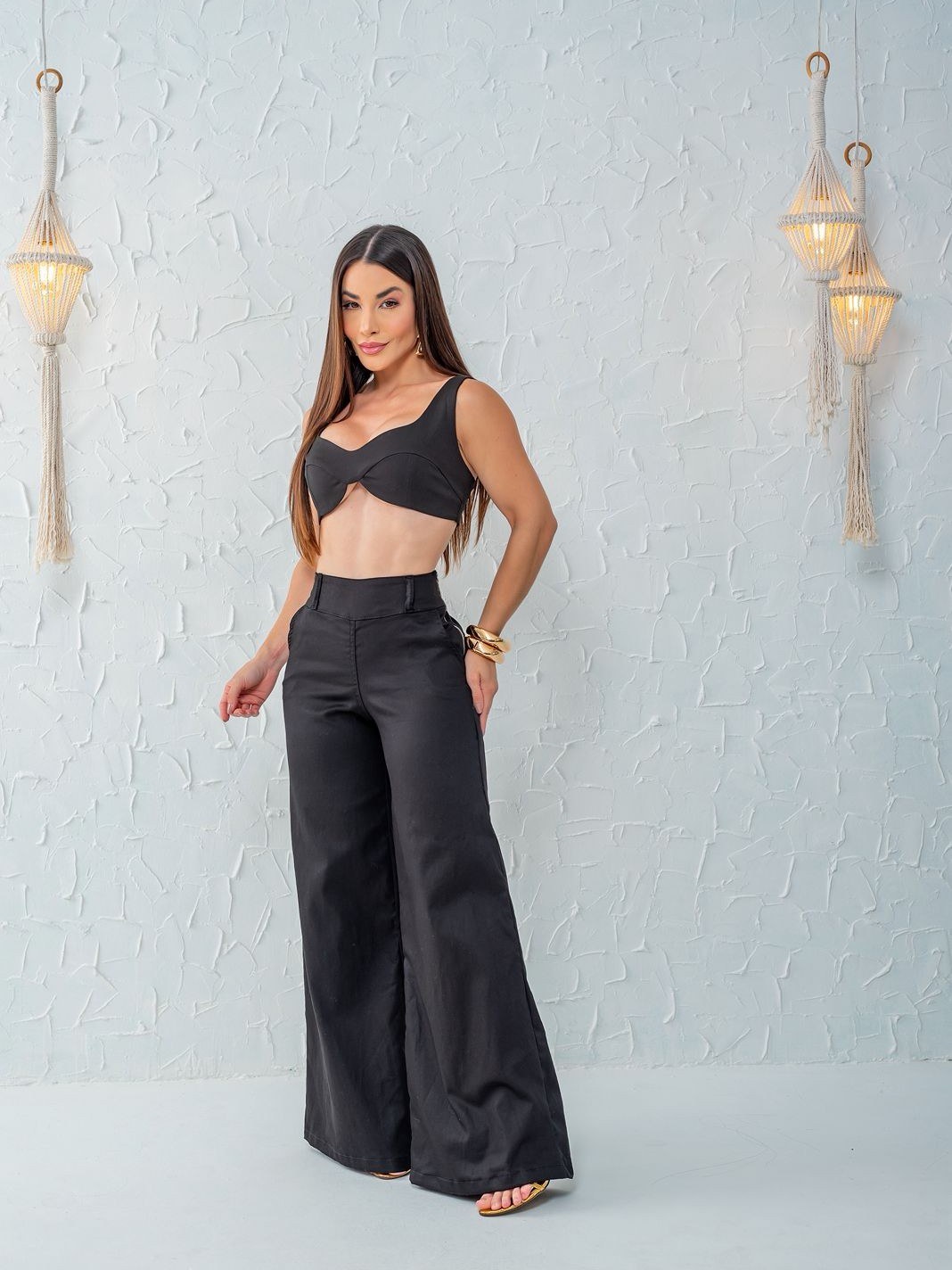 Calça Pantalona Brim com lycra
