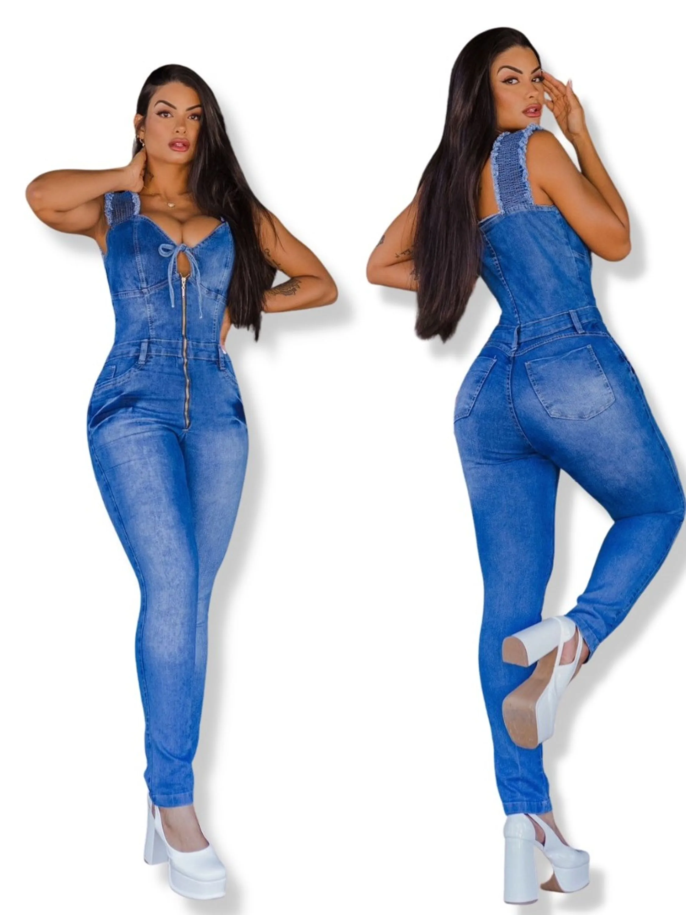 Macacão longo Jeans com lycra