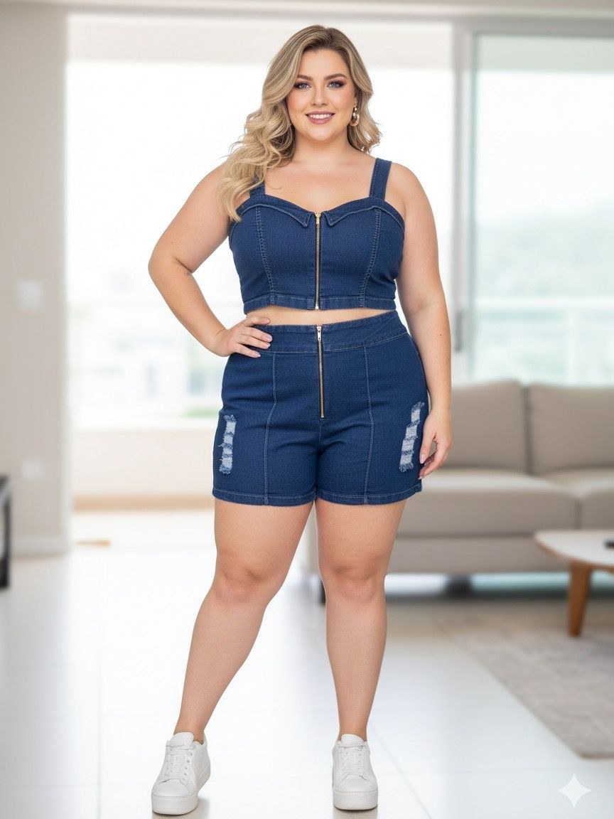 Conjunto Jeans com lycra plus size