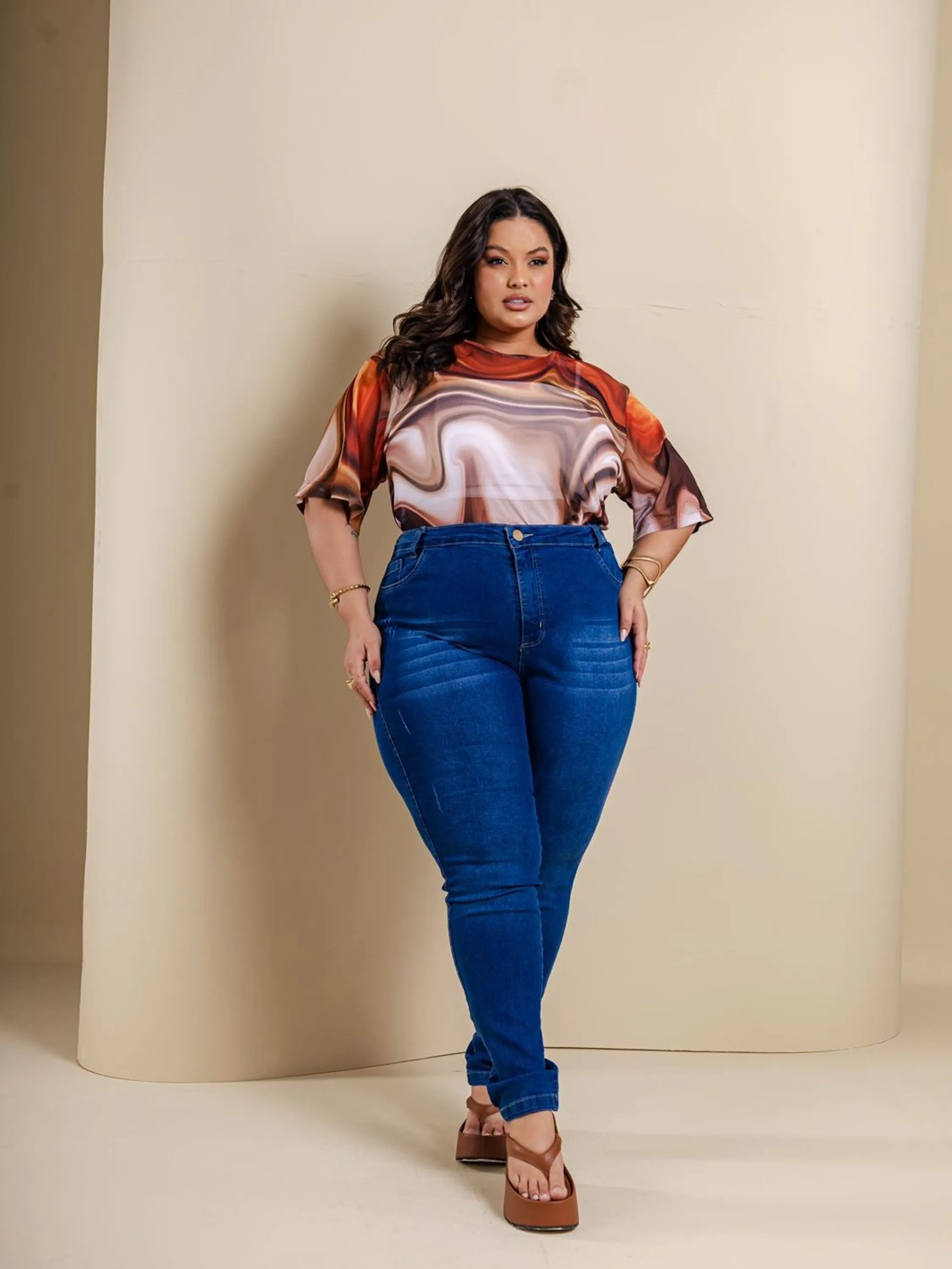 Calça Plus size jeans feminino com lycra