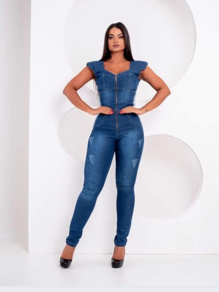 Macacão Jeans com lycra longo