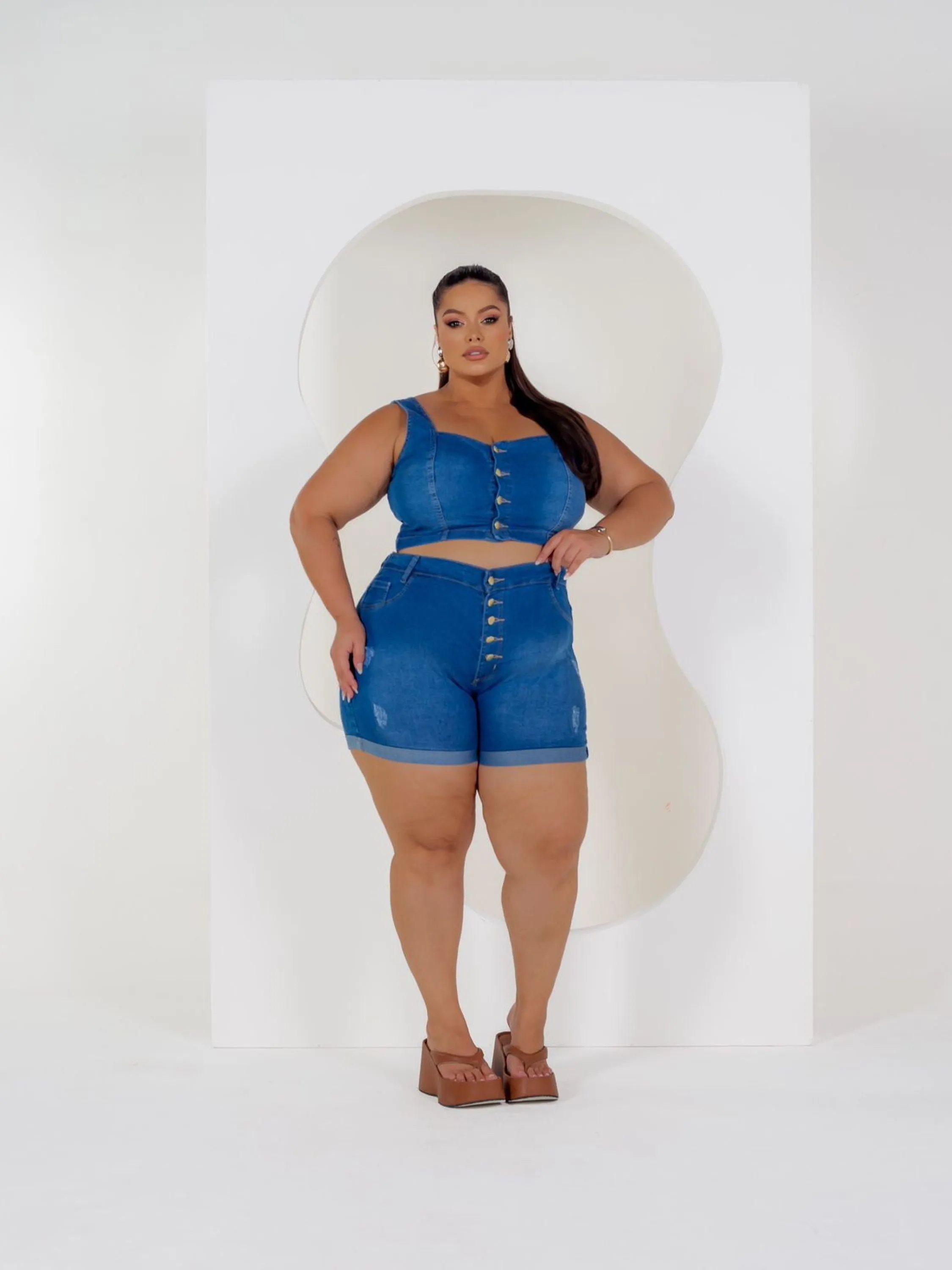 Conjunto Plus Size Jeans com lycra