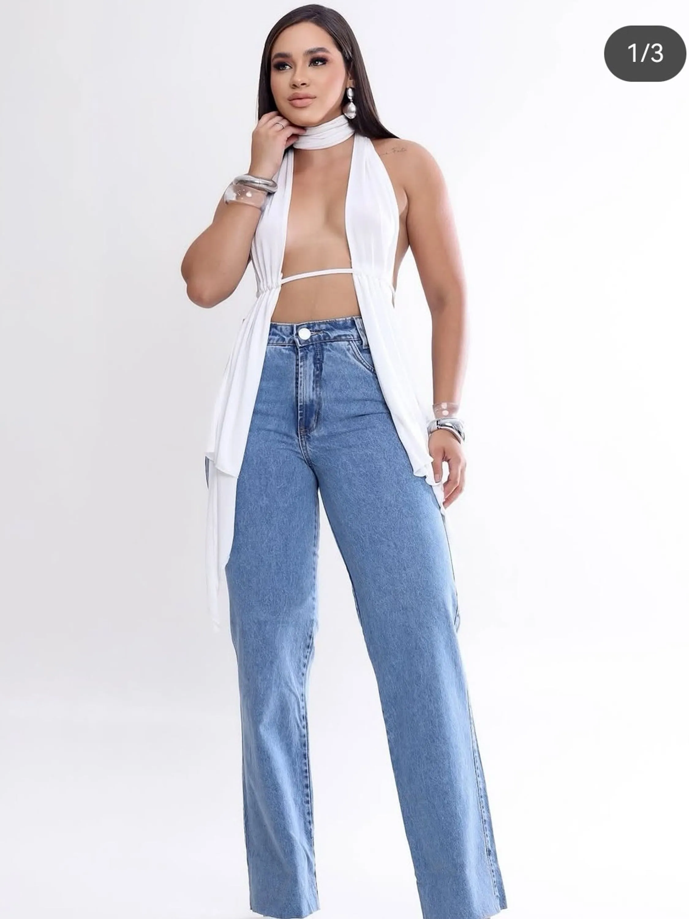 Calça jeans wide leg feminina
