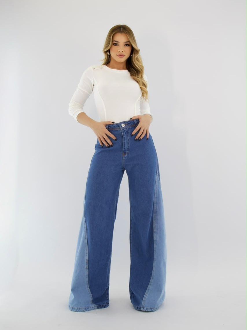 Calça jeans wide leg feminina