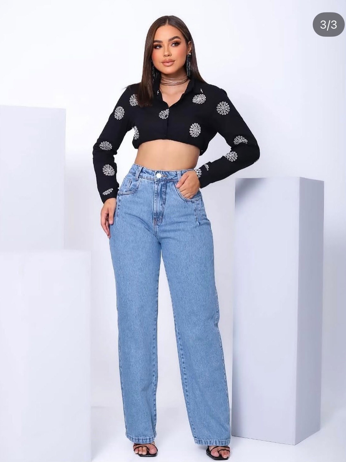 Calça jeans wide leg feminina