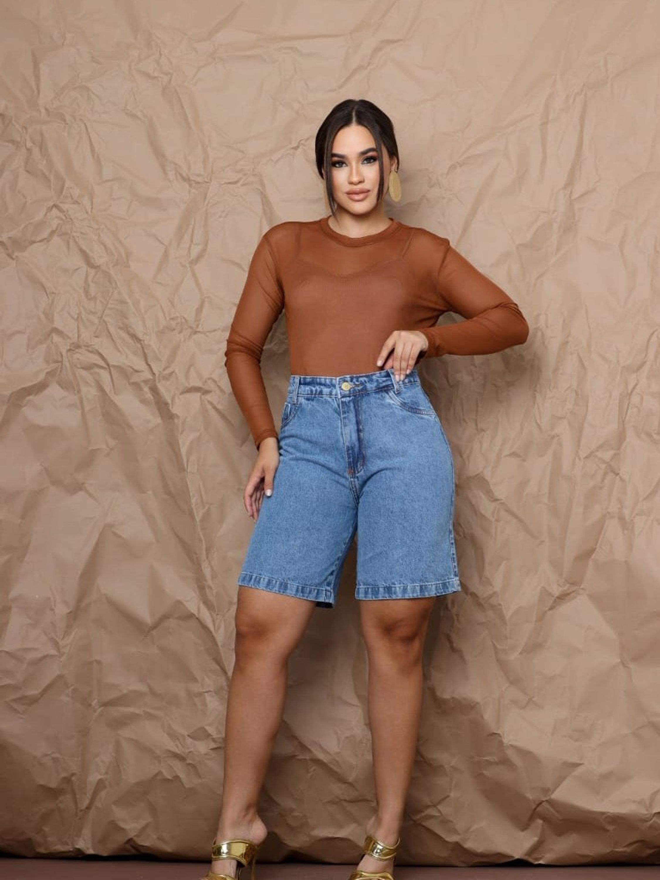 Bermuda jeans feminina