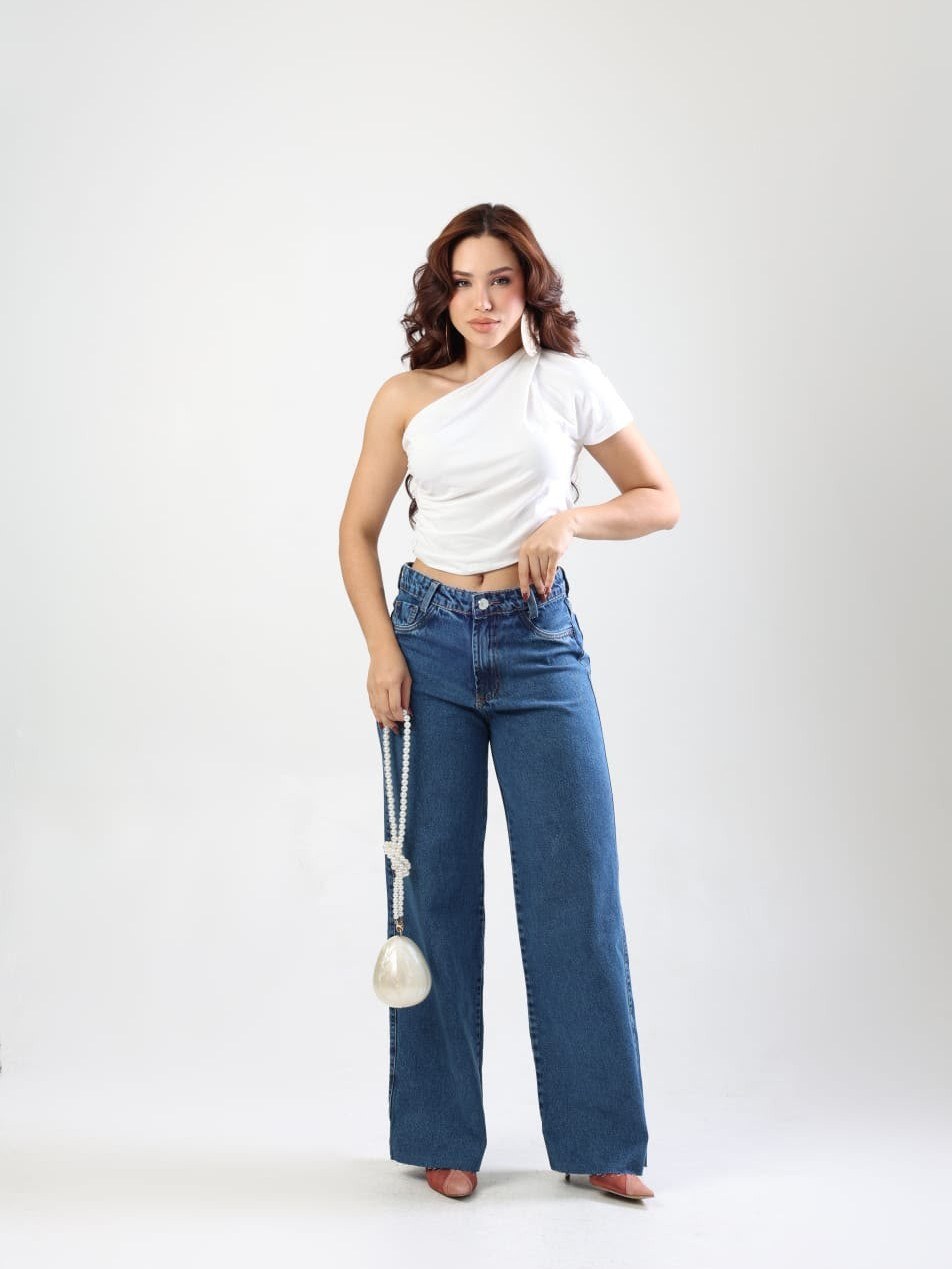 Calça jeans wide leg feminina