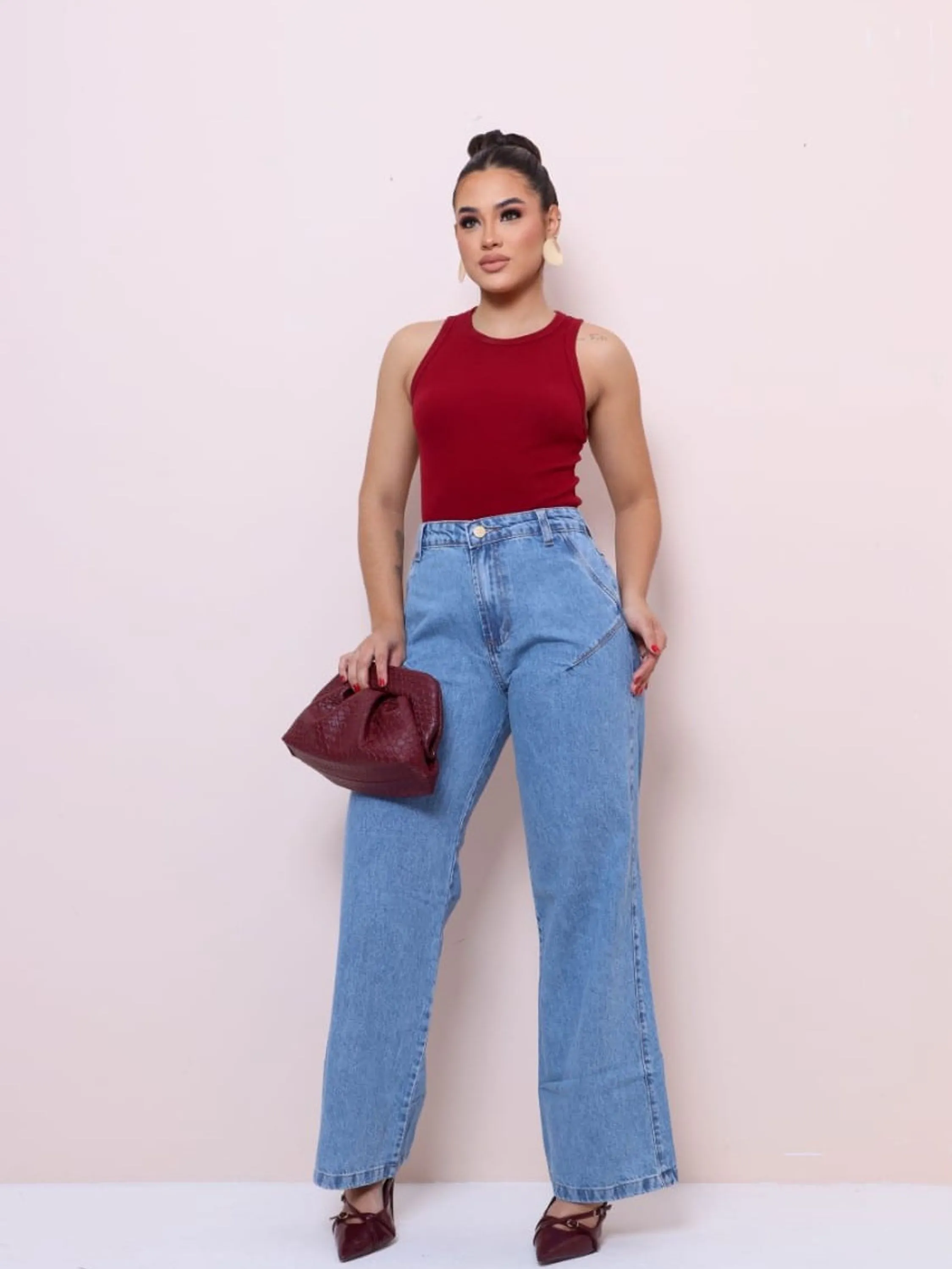 Calça jeans wide leg feminina