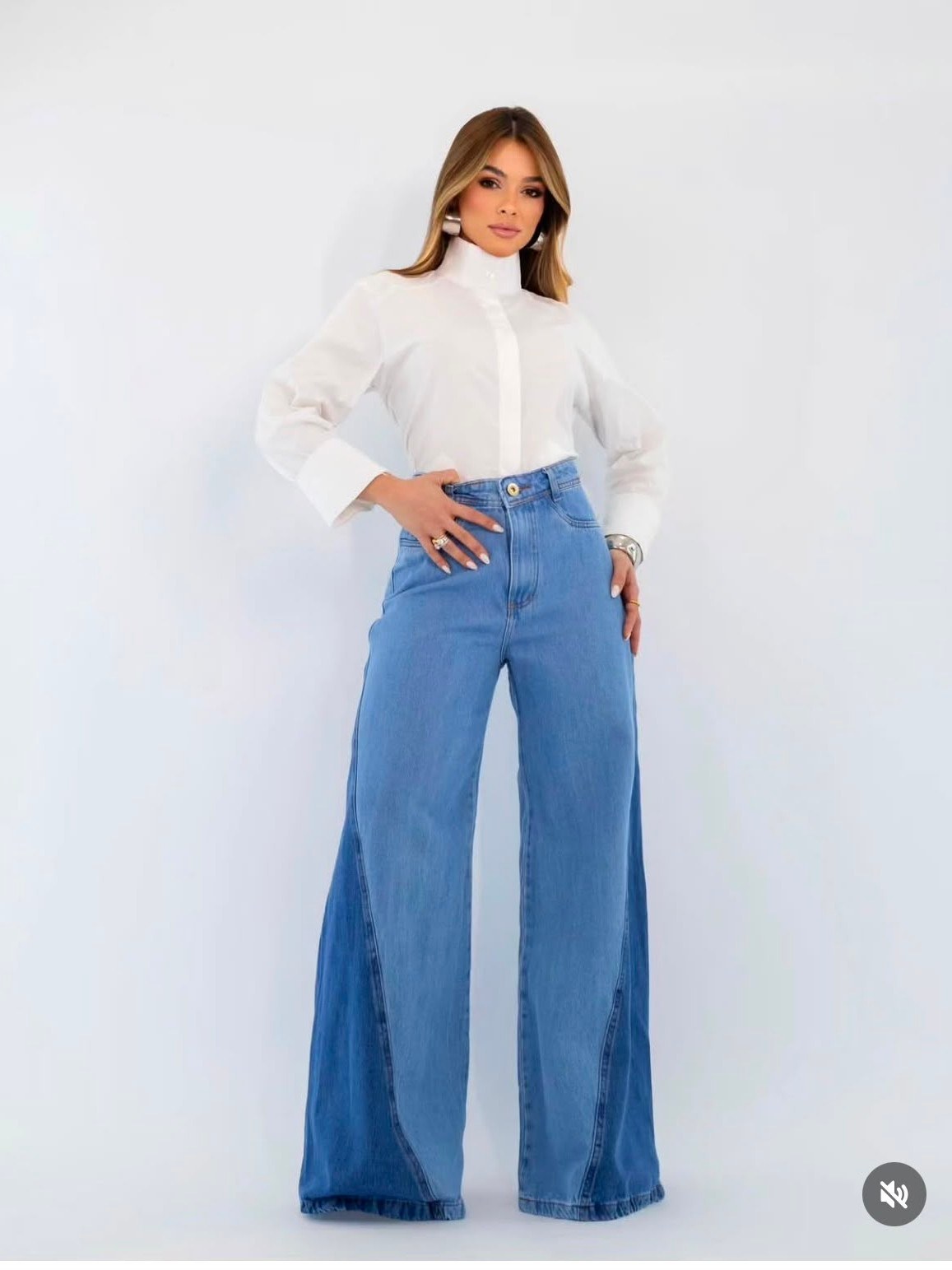 Calça jeans wide leg feminina