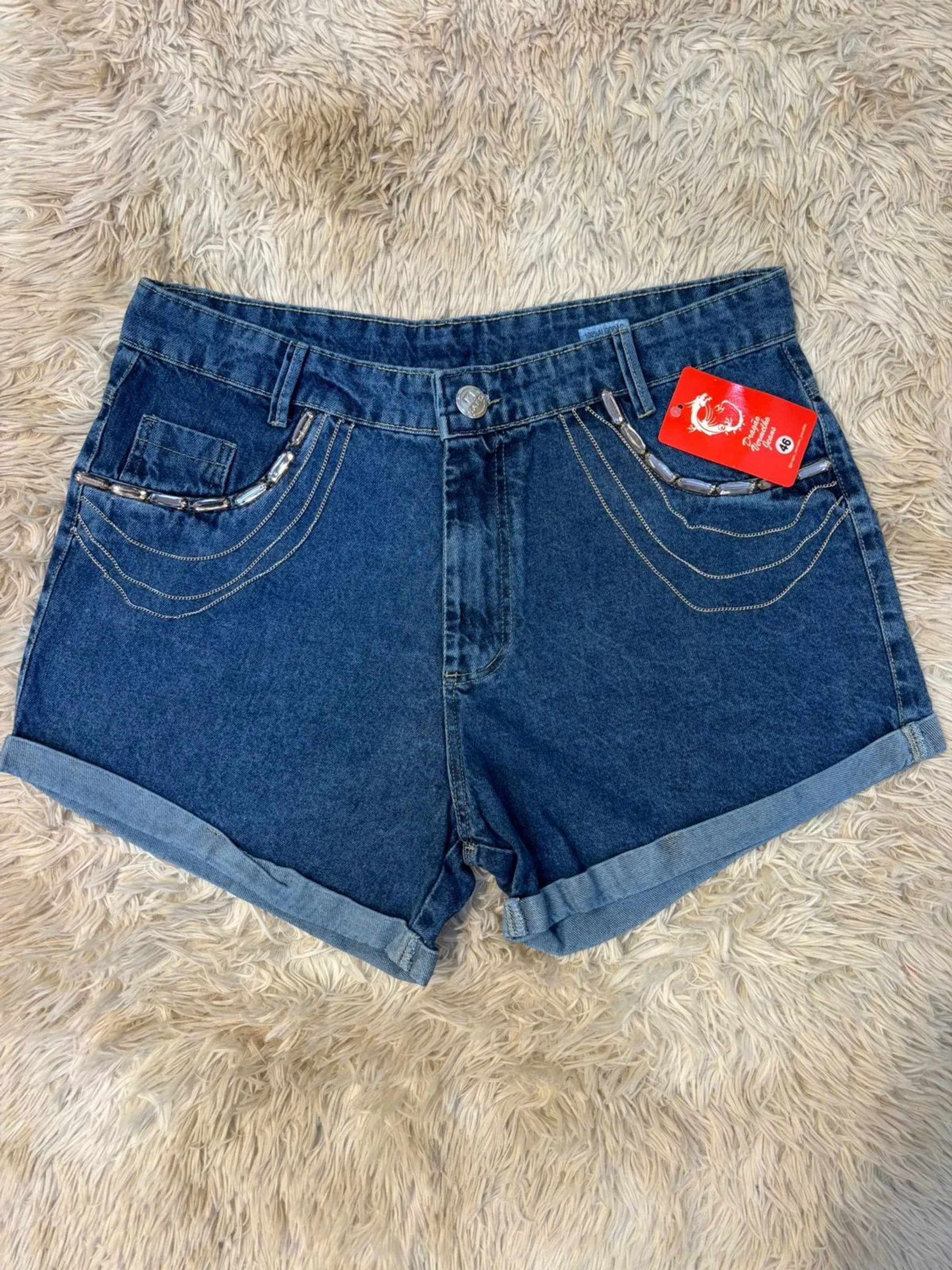 Shorts jeans plus size com pedra feminina