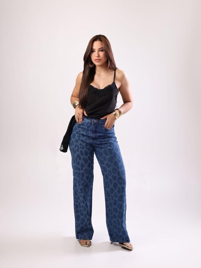 Calça jeans wide leg onça feminina